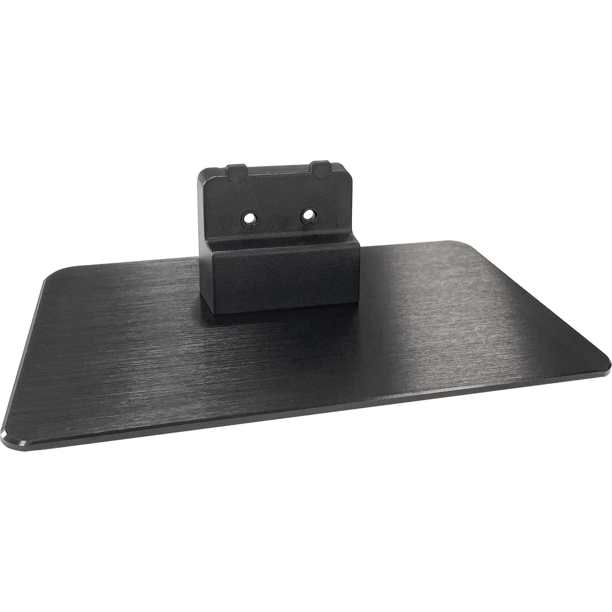 Schwarzer Standfuß mit breiter rechteckiger Bodenplatte und zwei Befestigungsbohrungen für alphatronics SL-22 DW und SL-24 DW ટી