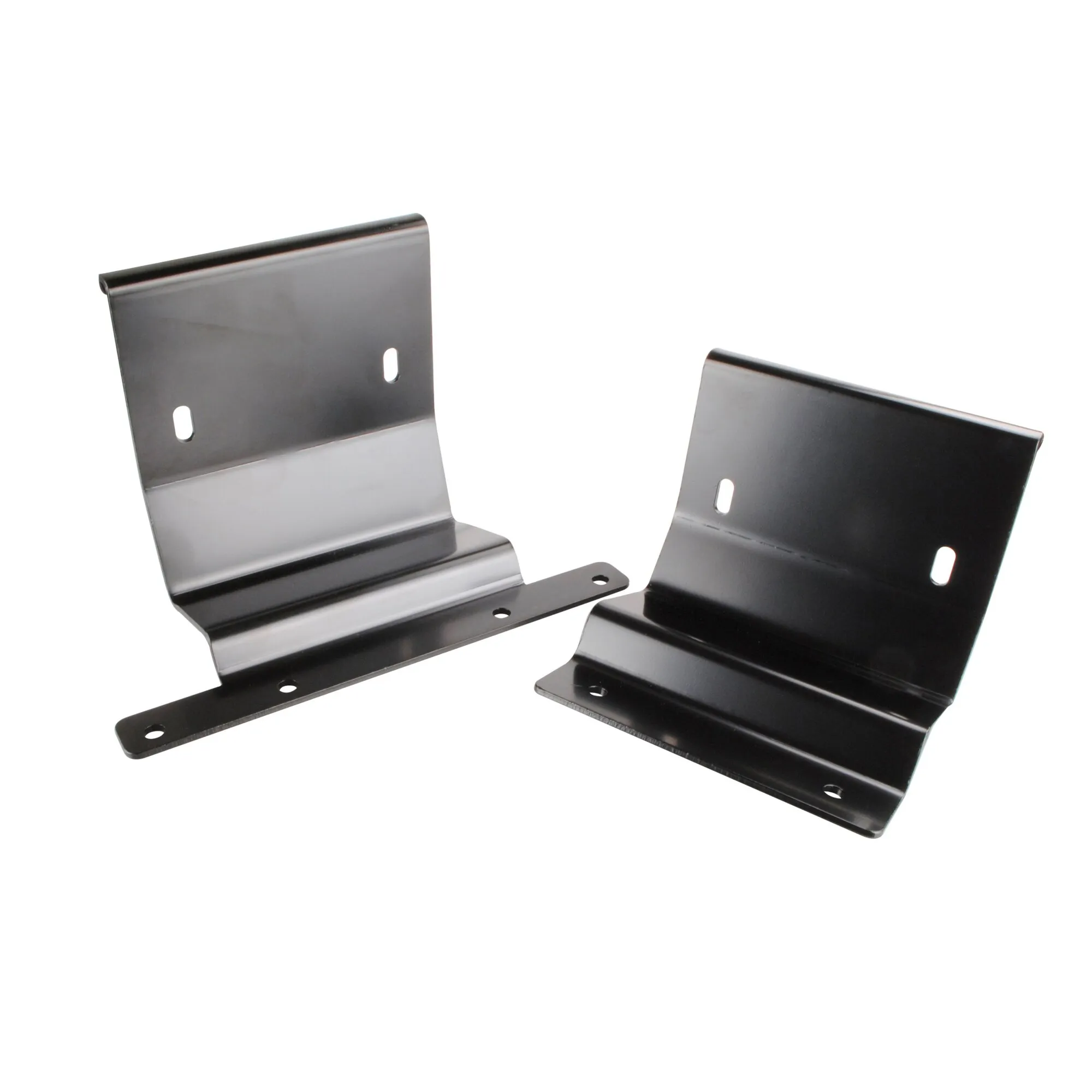 Schwarzes Markisenadapter-Kit aus zwei gebogenen Metallhaltern mit Langlöchern und Befestigungsbohrungen für Mercedes Viano, Marco Polo, Vito und V-Klasse