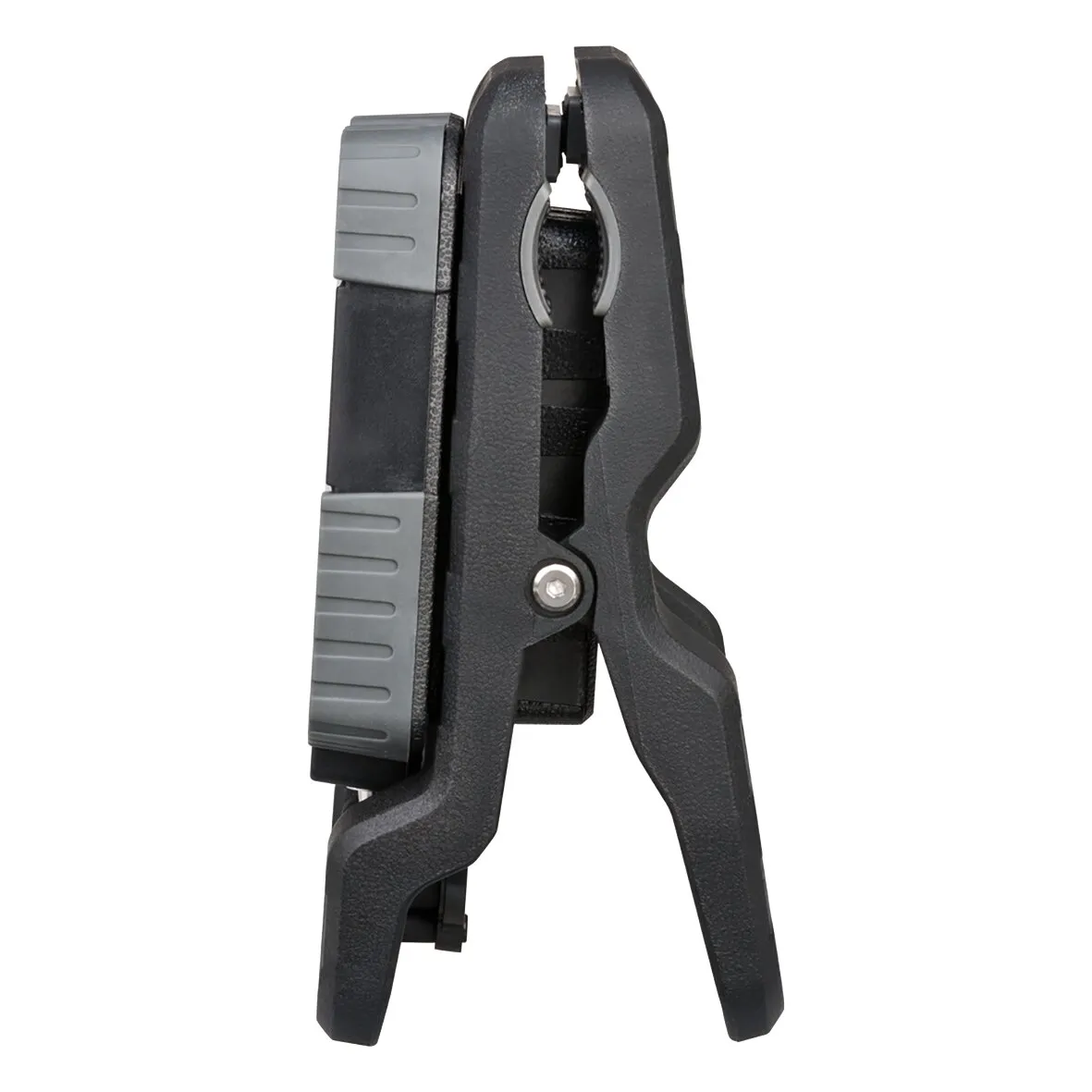 Mobiler Akku-LED-Arbeitsstrahler CL 1050 MA Clip in Schwarz mit grauen Schutzflächen und ausklappbarer Klemmhalterung