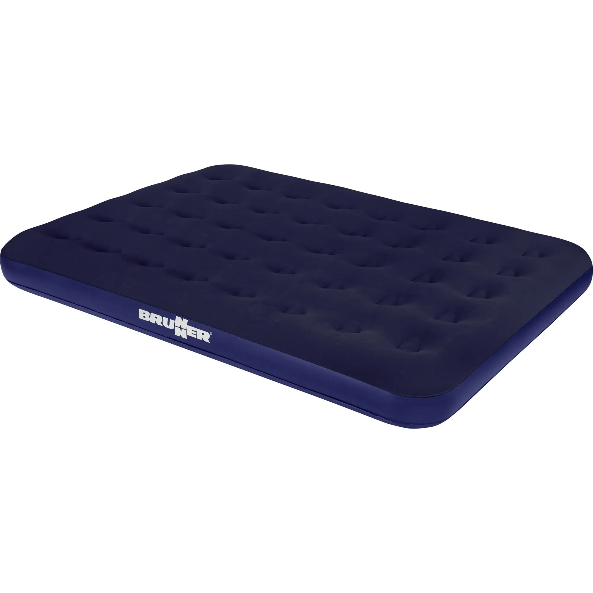 Dunkelblaues Luftbett Flair 137 cm mit gestepptem Muster und runden Vertiefungen, BRUNNER-Logo an der Seitenkante