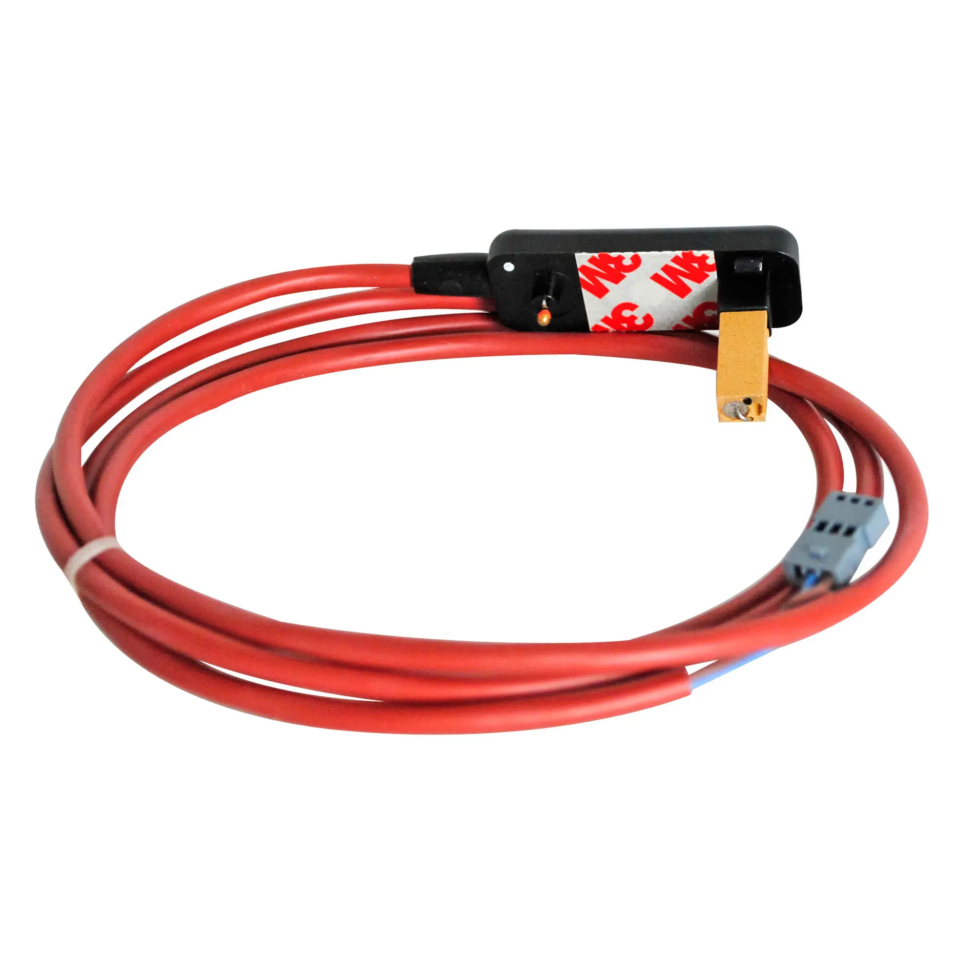 Frost Control Heizelement mit rotem Kabel, schwarzes Gehäuse mit 3M-Aufkleber, orange LED und goldfarbenem Kontaktteil mit Steckverbinder