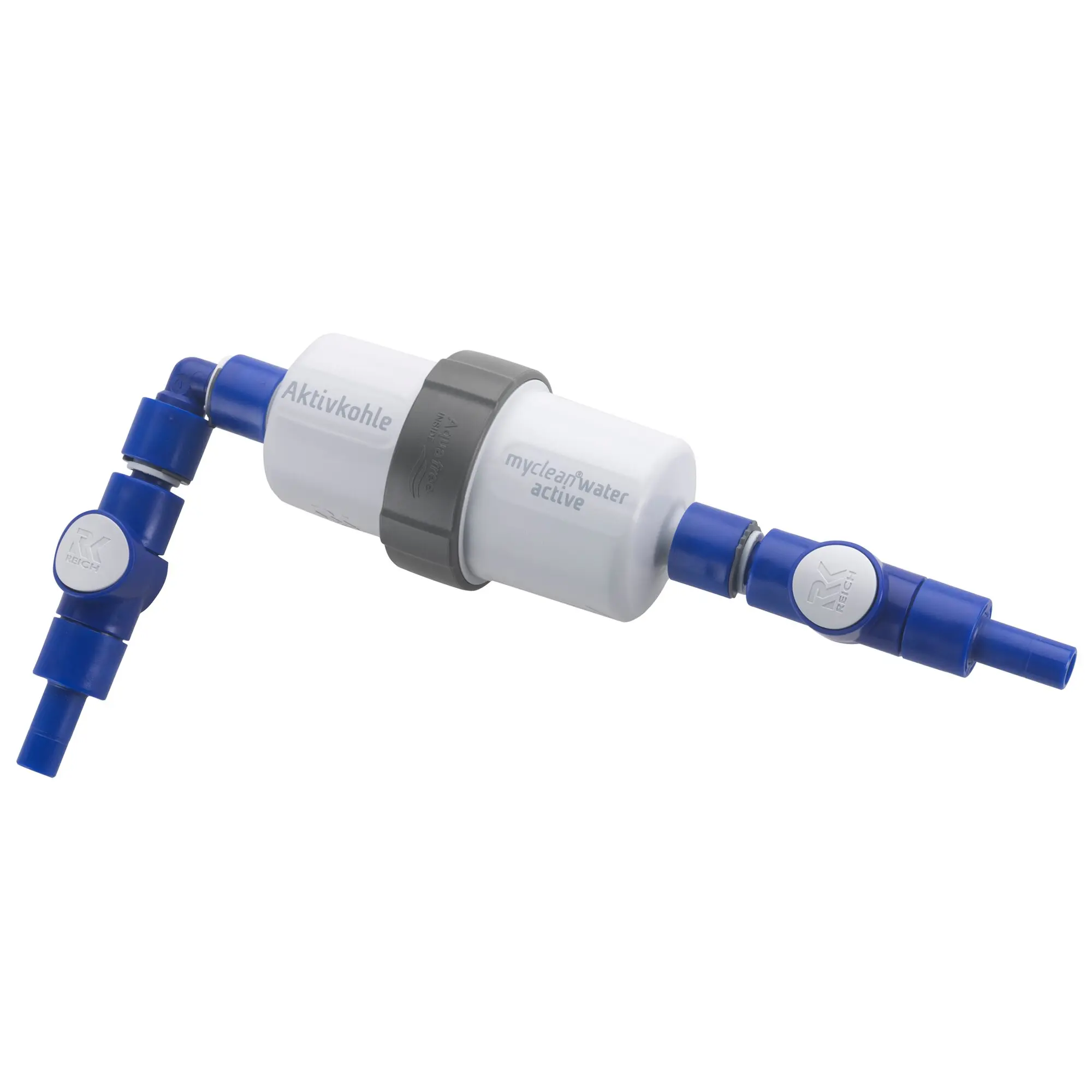 Aktivkohlefilter mit Einbauset myclean®water active UniQuick, 1 gerader und 1 gewinkelter Anschluss