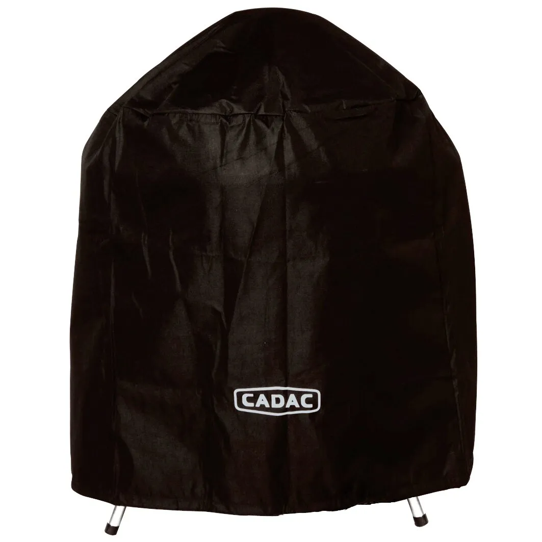 Schwarze Abdeckhaube für einen 47-cm-Grill mit rundlicher Form, CADAC-Logo und sichtbaren Grillfüßen