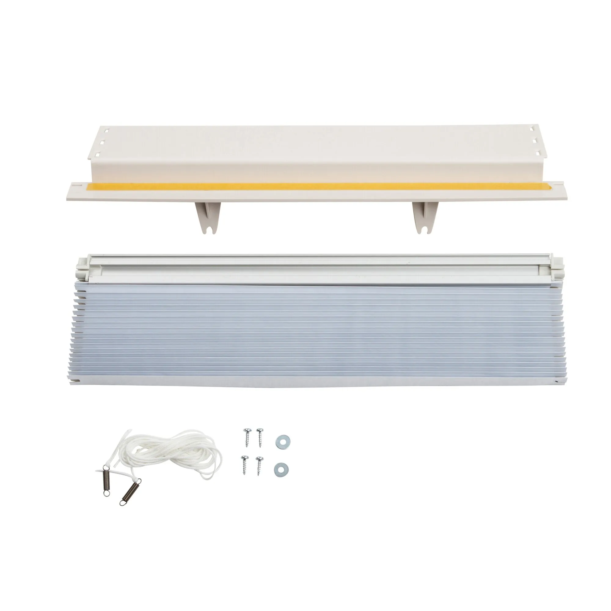 Sonnenschutz für RemiTop Vario 700 x 500 mm mit weißem Rahmen, Plissee, Zugseil, Federn, Schrauben und Unterlegscheiben
