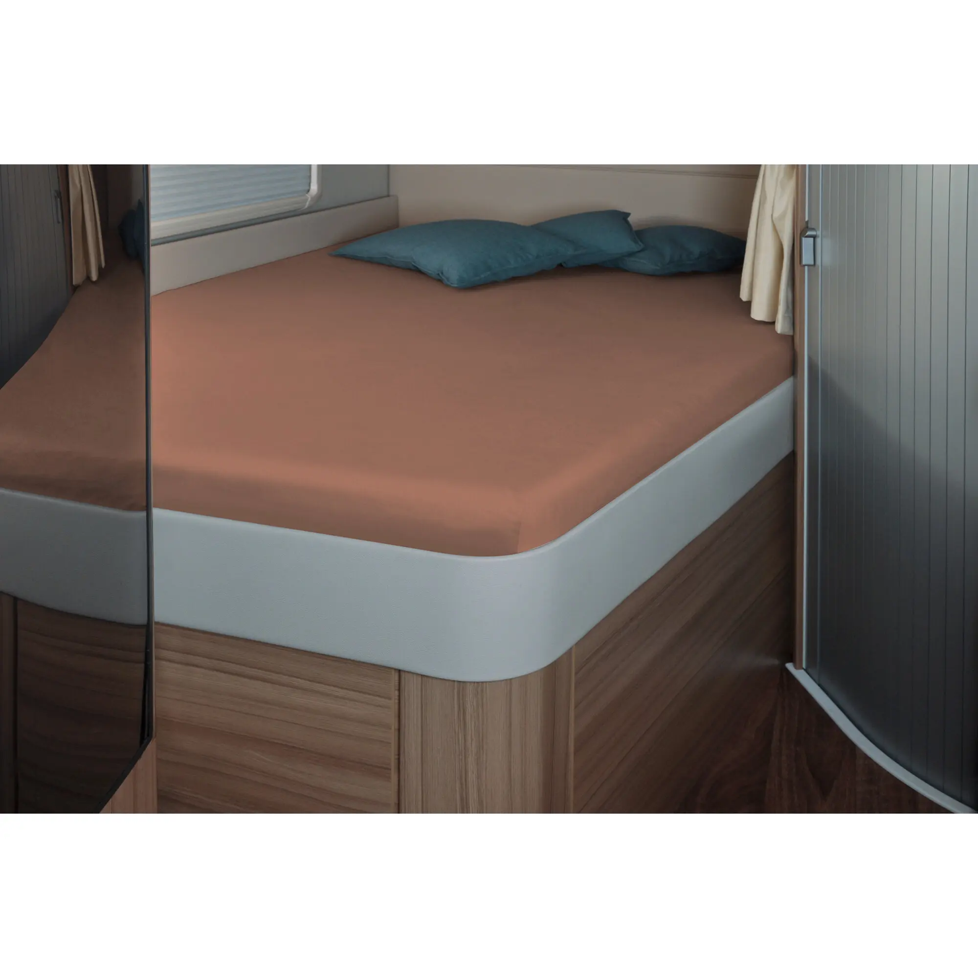 Spannbettlaken, 142 x 195 (158 / 42) cm für französisches Bett im Reisemobil, hellbraun