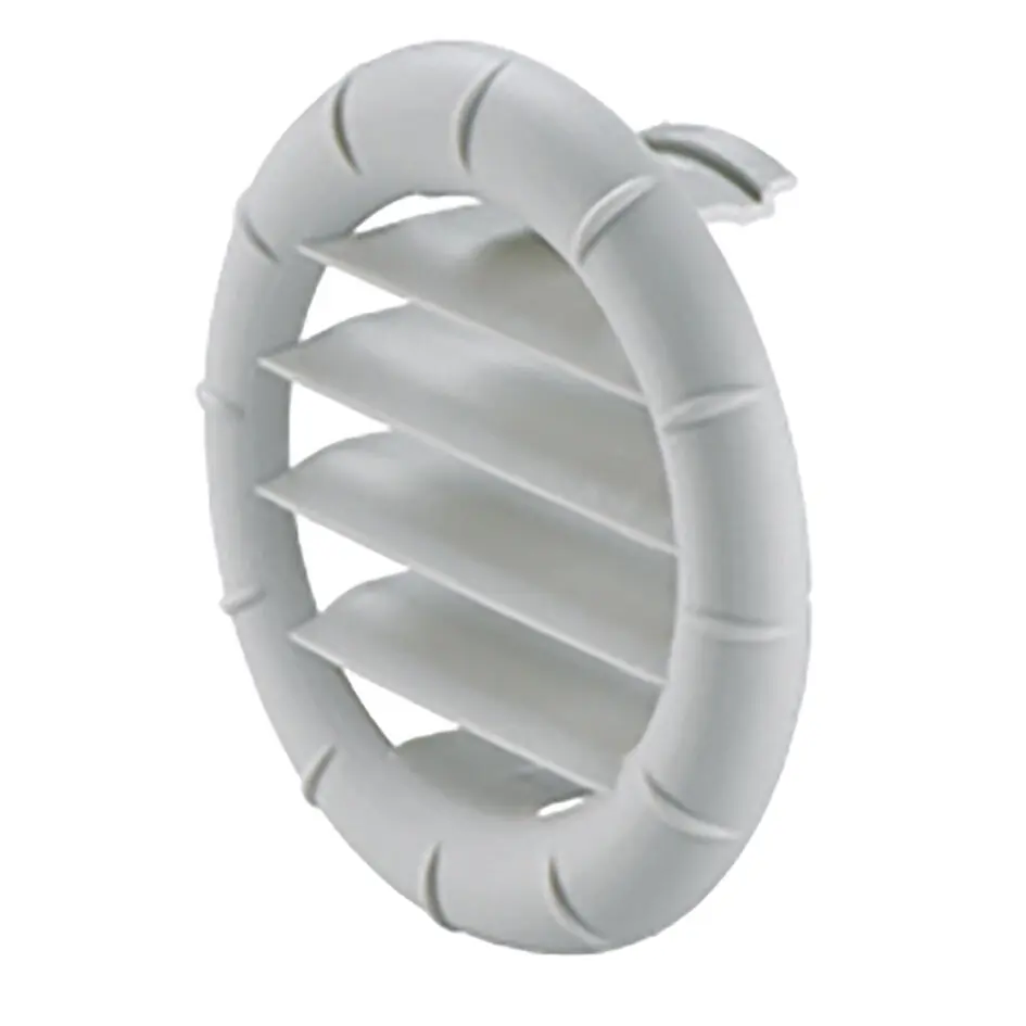 Weißer runder Lüftungsring mit schräg angeordneten Lamellen in einem umlaufenden Rahmen, Bauteil des Saphir Easy-Set für Truma Saphir