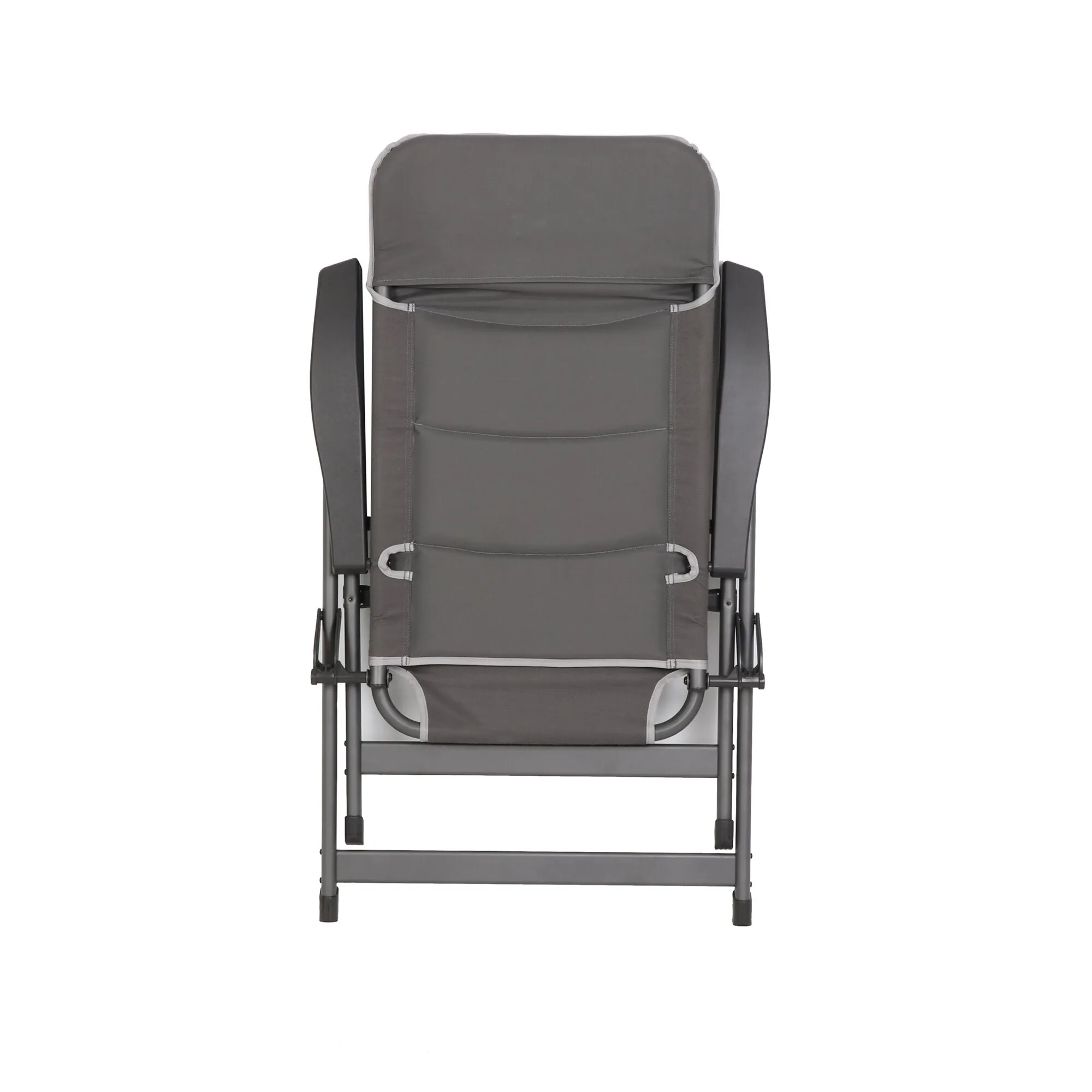 Campingstuhl Theresa in Grau mit hoher Rückenlehne, gepolstertem Sitz, Armlehnen und stabilem Klappgestell