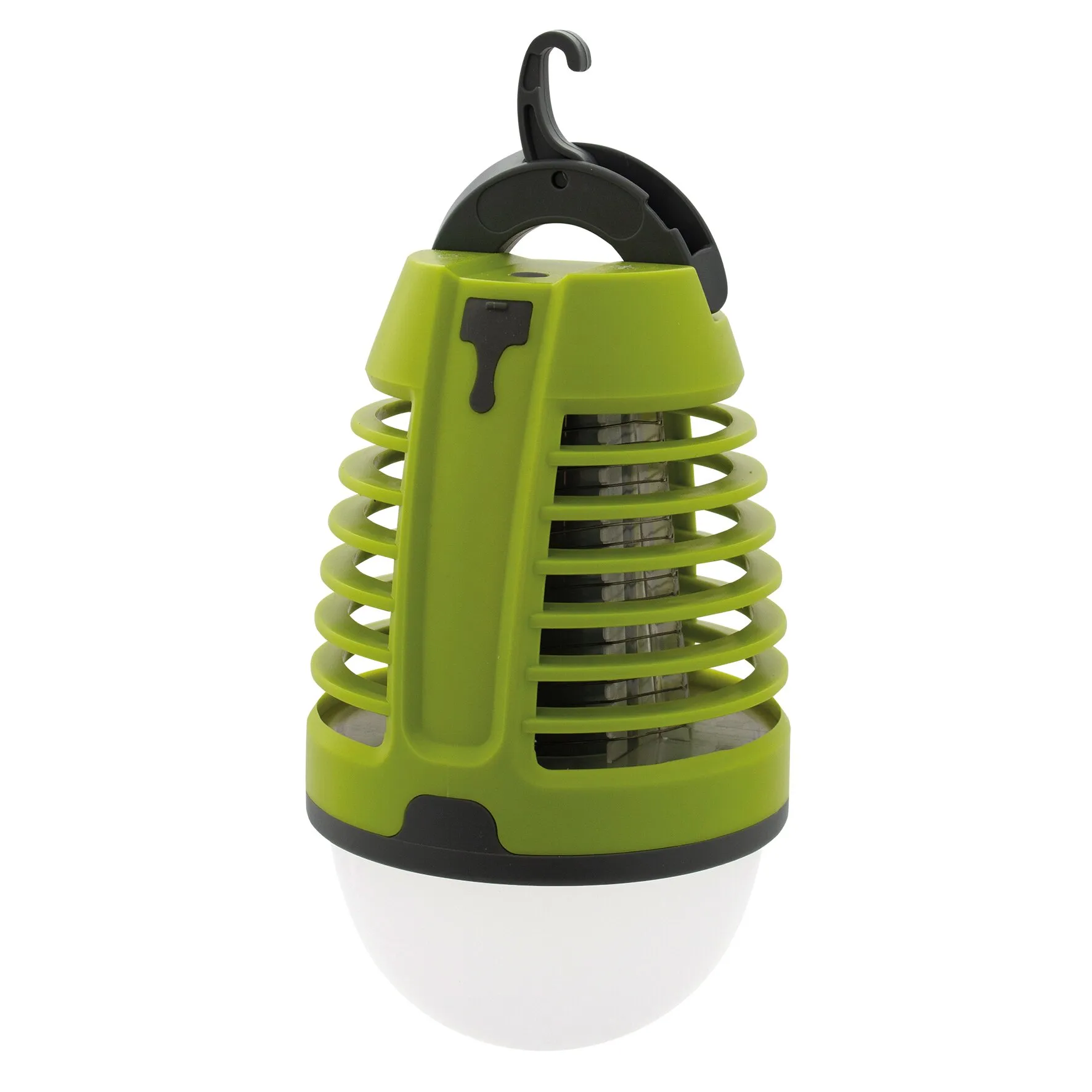 Grüne UV-Insektenlampe 2-in-1 mit schwarzem Aufhängehaken, Schutzgitter und weißem Lampenschirm