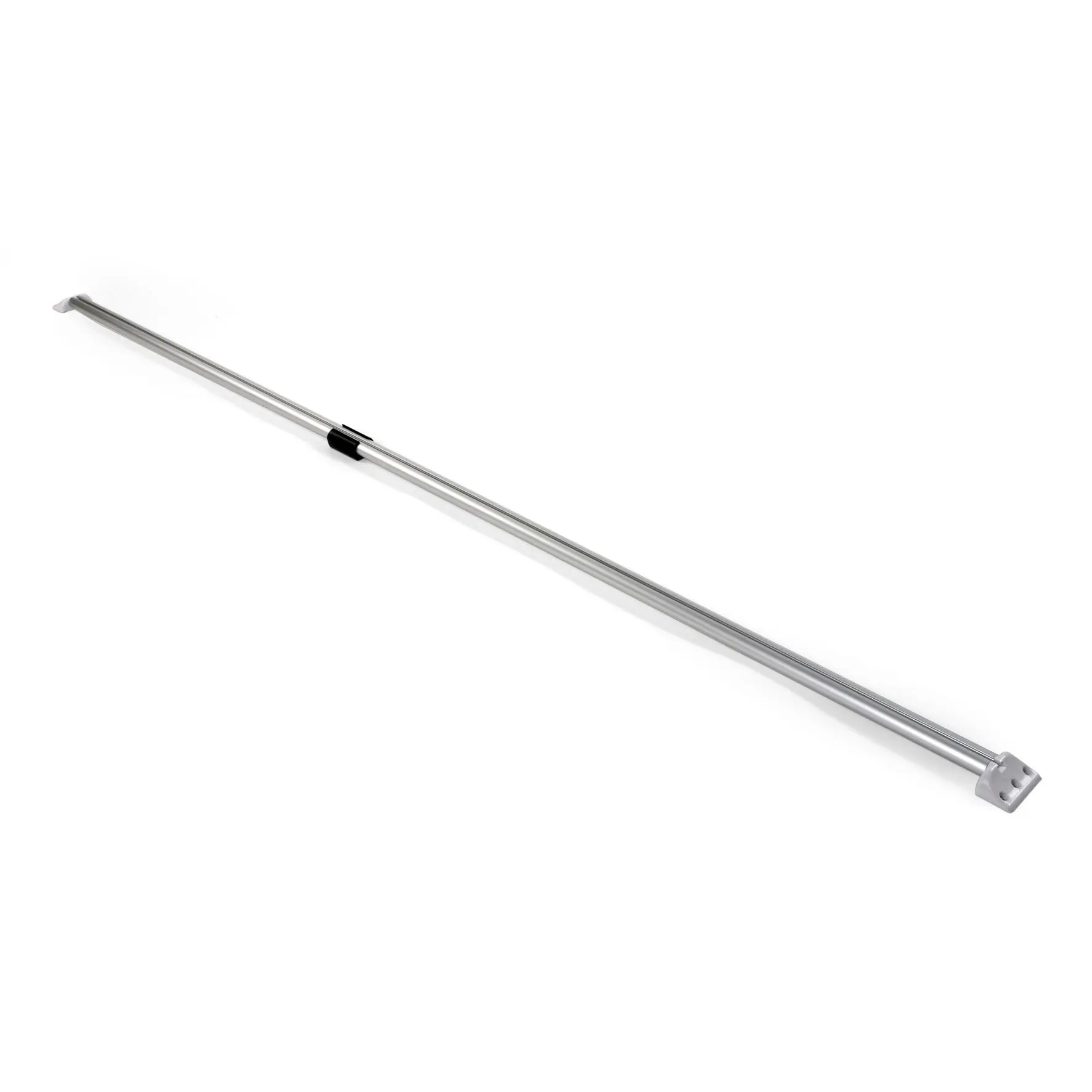 Tragestange Fixing Bar Pro L aus Metall, diagonale Ausrichtung im weißen Hintergrund, rechts graues Endstück und mittig schwarze Verstellklemme