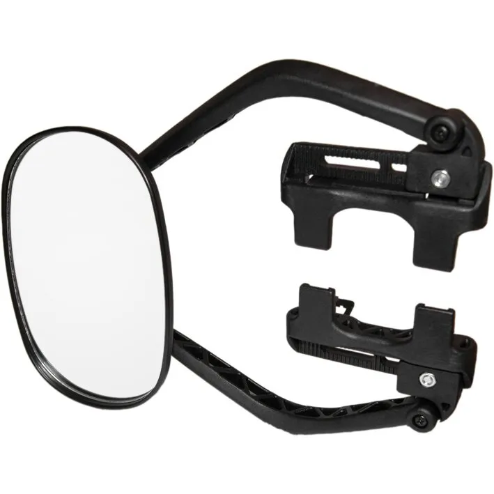 Schwarzer Caravanspiegel Handy Mirror XL mit großem rechteckigem Spiegel und verstellbarer Klemmhalterung