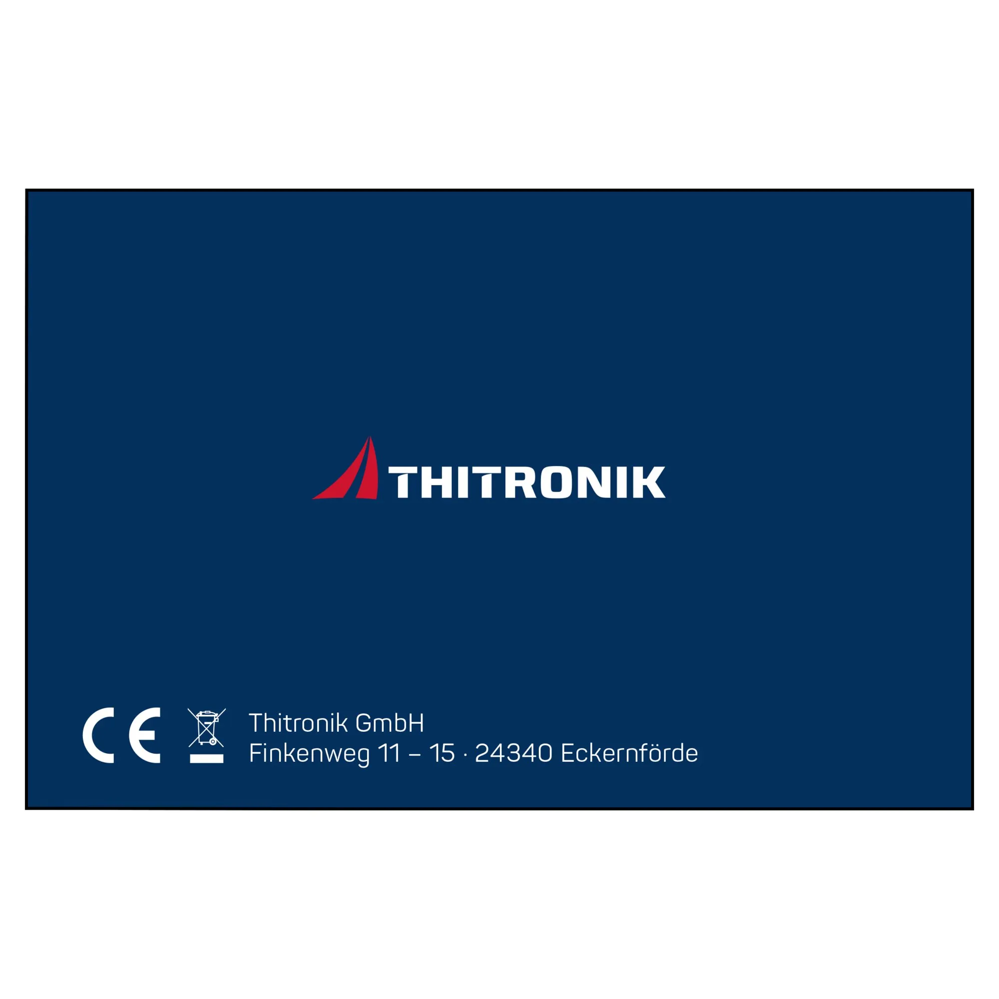 Dunkelblaue NFC-Transponderkarte mit Thitronik-Logo, CE-Kennzeichnung und Herstelleradresse von Thitronik GmbH