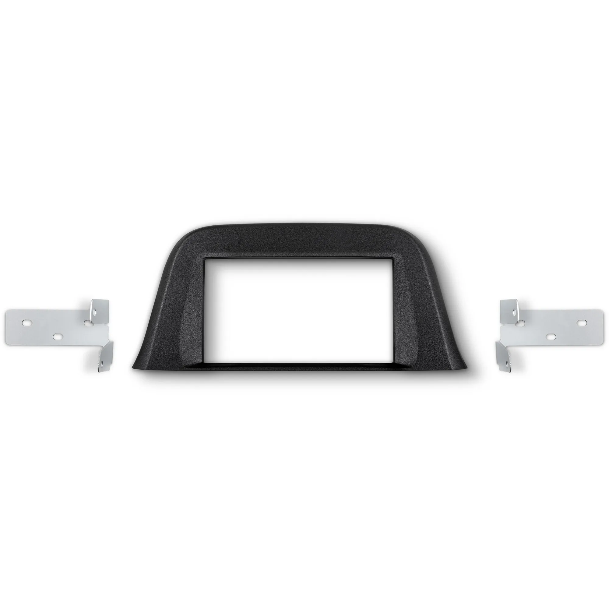 Schwarze Einbaublende mit rechteckiger Öffnung und zwei seitlichen Metallhalterungen für Garmin VIEO im Iveco Daily ab 07/2014