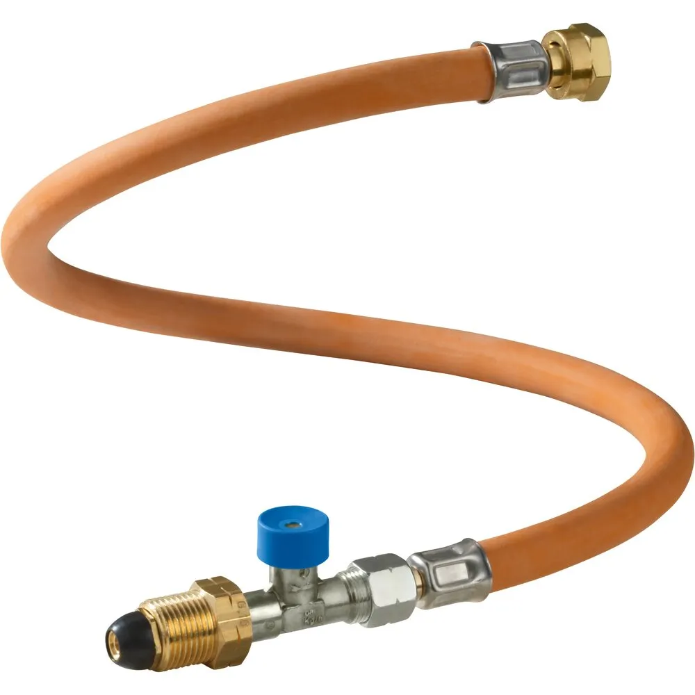 Orangefarbene Hochdruck-Schlauchleitung Caramatic ConnectDrive G.10 (POL-WS), 750 mm, mit Metallanschlüssen und blauem Ventil