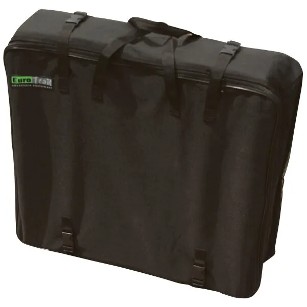 Schwarze Packtasche für einen Zeltteppich mit Reißverschluss, Tragegriffen, Befestigungsriemen und EuroTrail-Logo