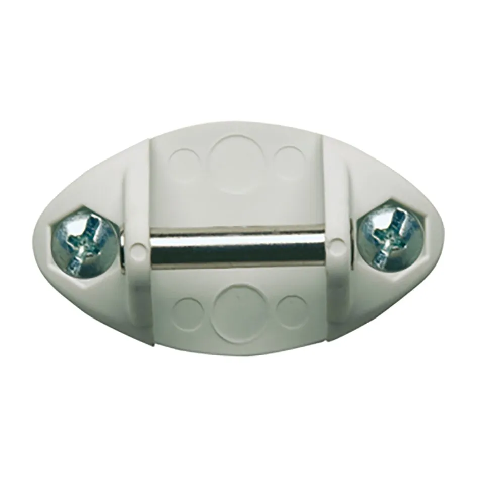 Weißes, ovales POD-System 1.0 mit mittigem Metallscharnier und zwei sichtbaren Kreuzschlitzschrauben