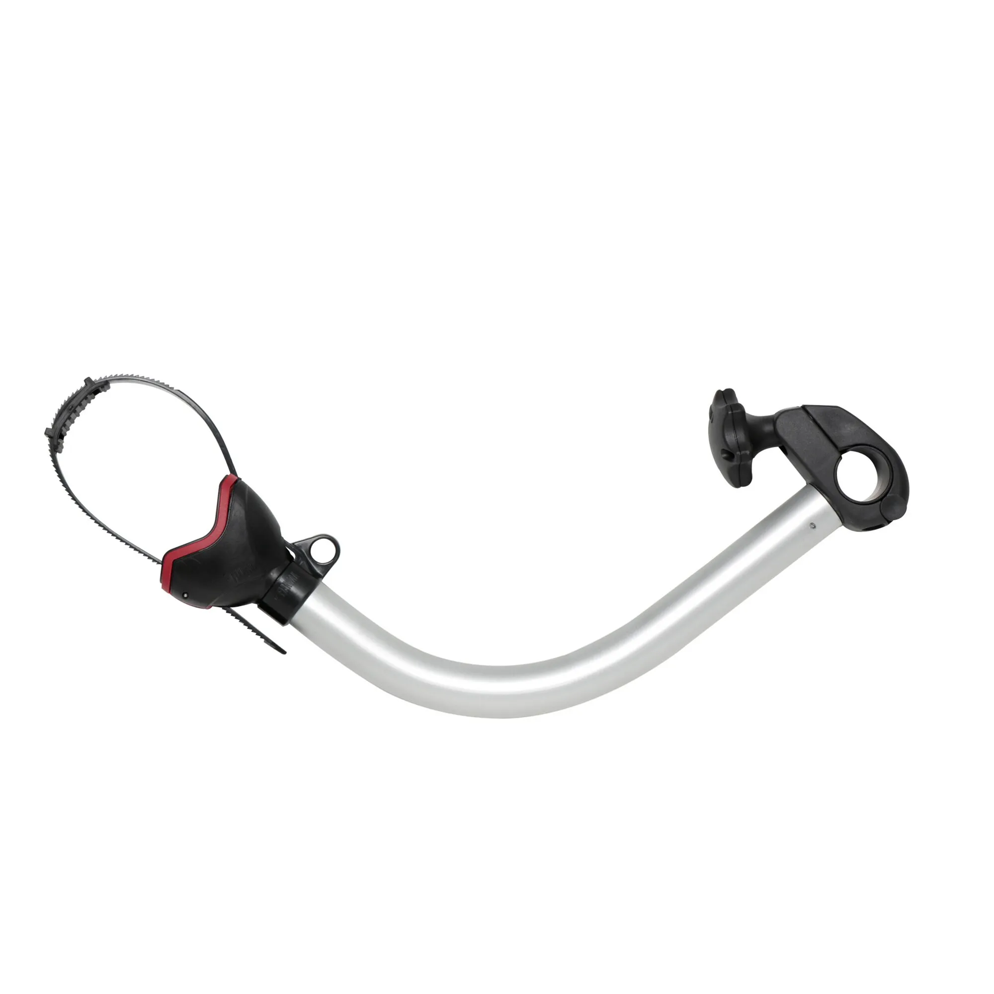 Silberner Fahrradhalter Bike-Block Pro S 3 mit schwarzer Rahmenklemme und gezahntem Befestigungsriemen