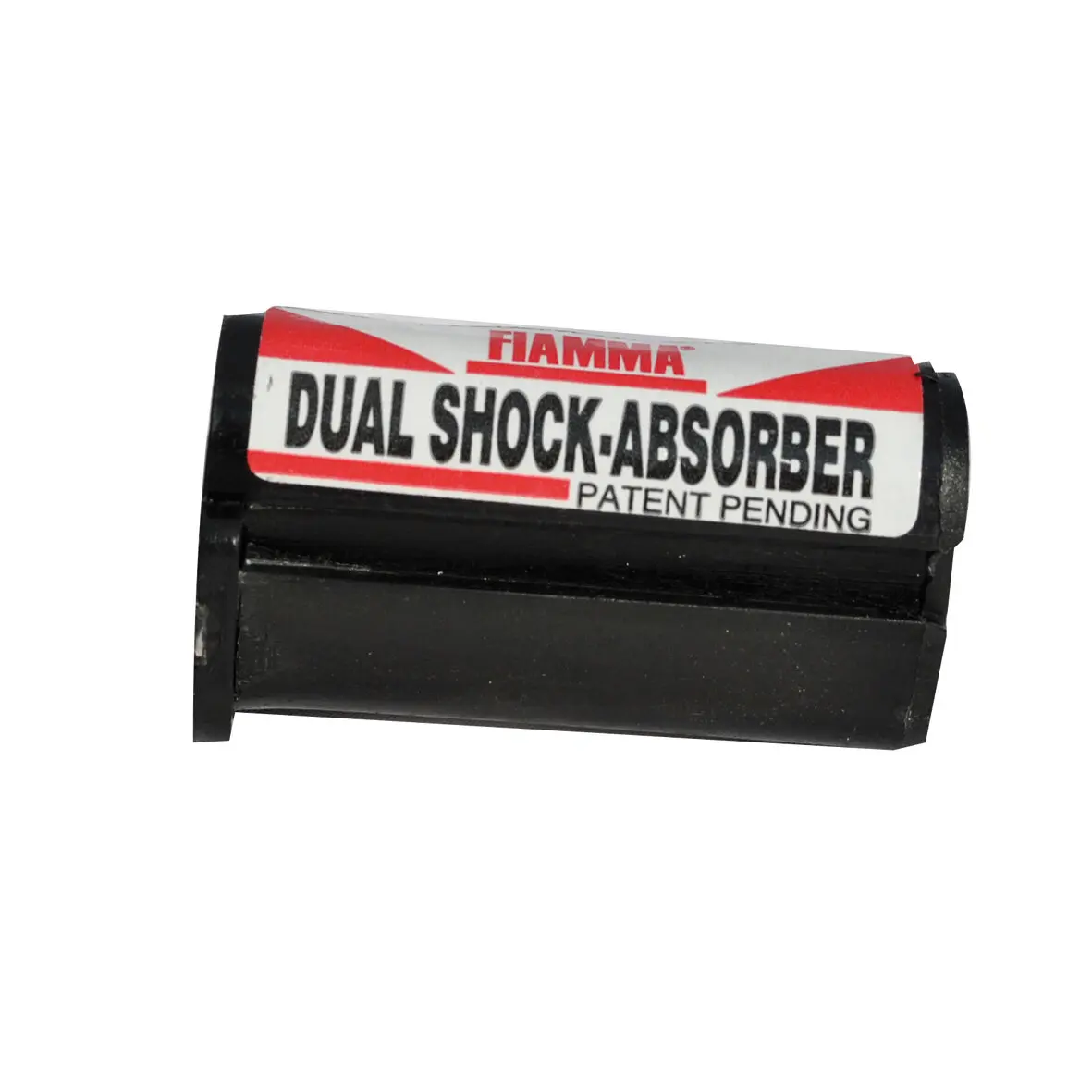 Schwarzer Kunststoff-Halterungseinsatz, zylindrische Bauform mit umlaufendem Etikett Dual Shock-Absorber von FIAMMA, links für Markise F65/F65s