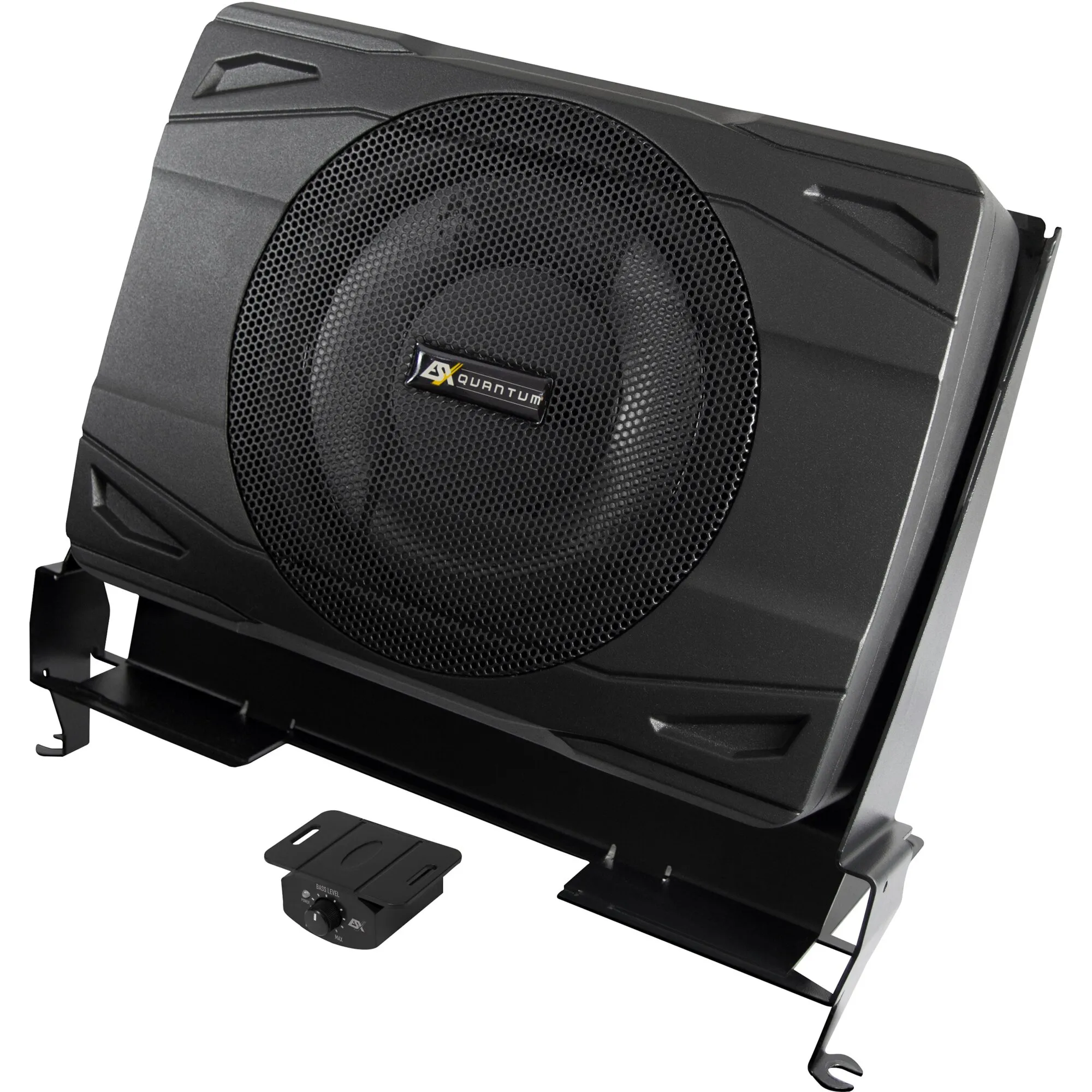 Schwarzes ESX DBJ-Kit 2 Soundsystem mit großem Quantum-Lautsprecher, Halterungen und separatem Basspegel-Regler