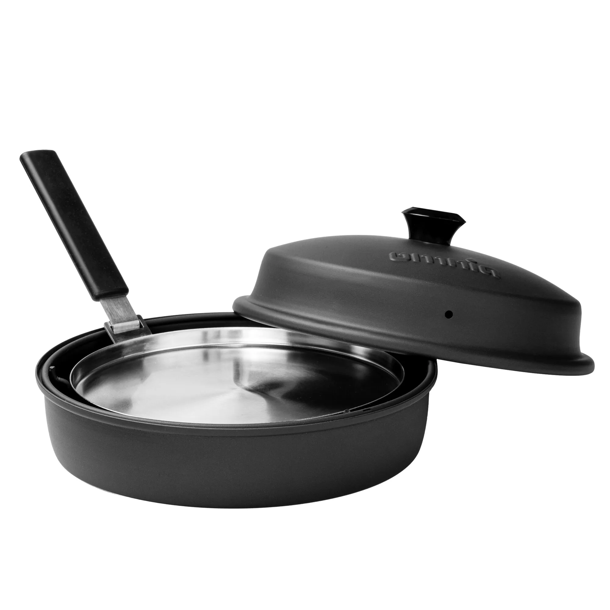 Schwarzer Stovetop-Pizzaofen mit abnehmbarem Deckel, Edelstahl-Pizzapfanne, langem Griff und Belüftungsöffnung