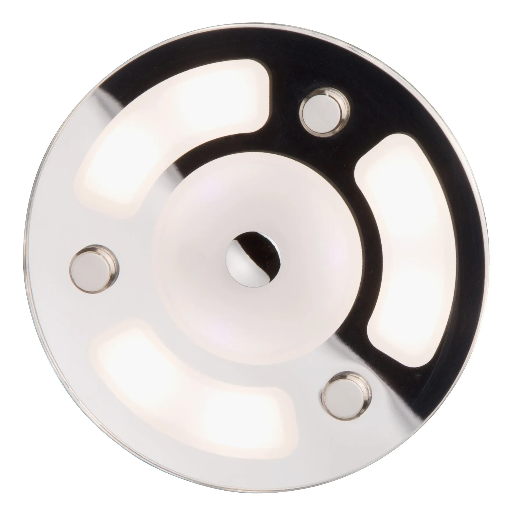 Runde Deckenleuchte Nightlight Round, 100 mm, mit schwarzem Ring, weißem zentralem Diffusor und drei sichtbaren Befestigungselementen