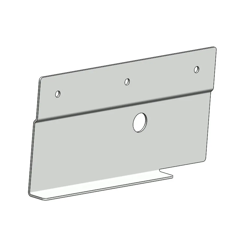 Graues, abgekantetes Metallhalterungsblech mit drei kleinen Befestigungsbohrungen, großer Mittelbohrung und unterem Auflagewinkel für Hobby-Peitz-Chassis