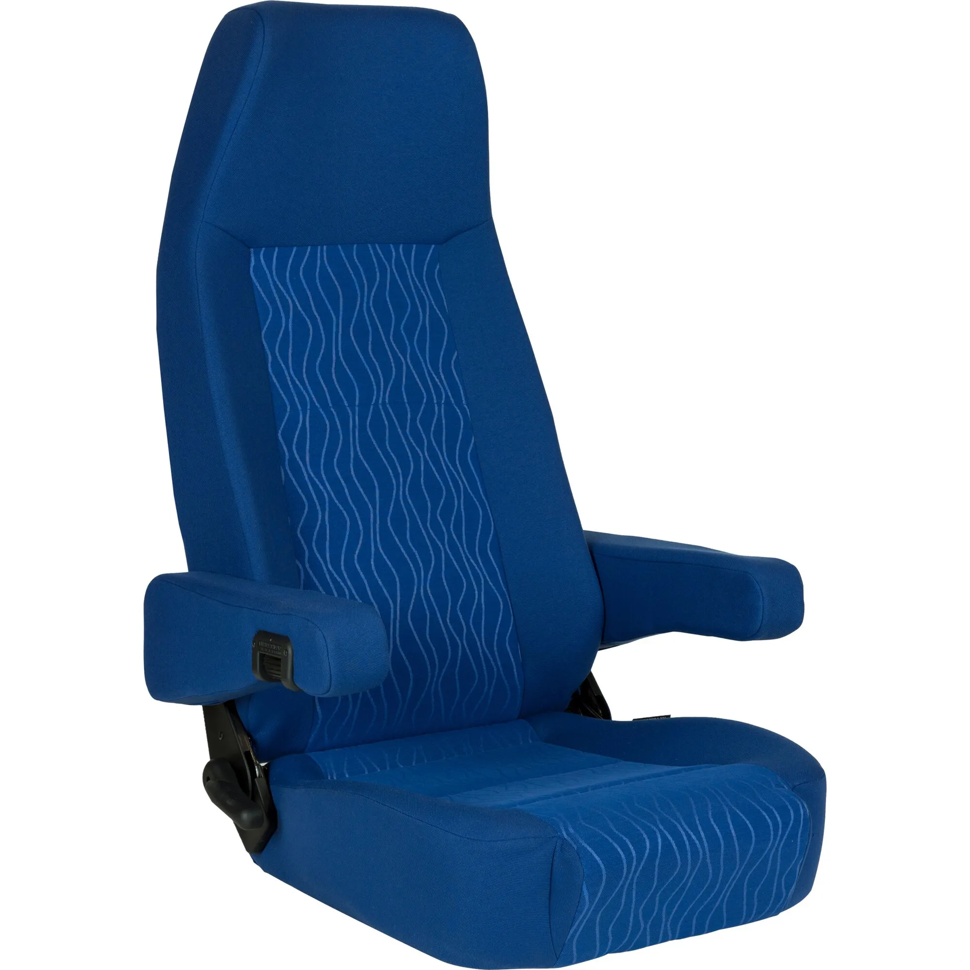 Sportcraft Pilotensitz in Atlantikblau mit hoher Rückenlehne, integrierter Nackenstütze, Armlehnen und Wellenmusterbezug