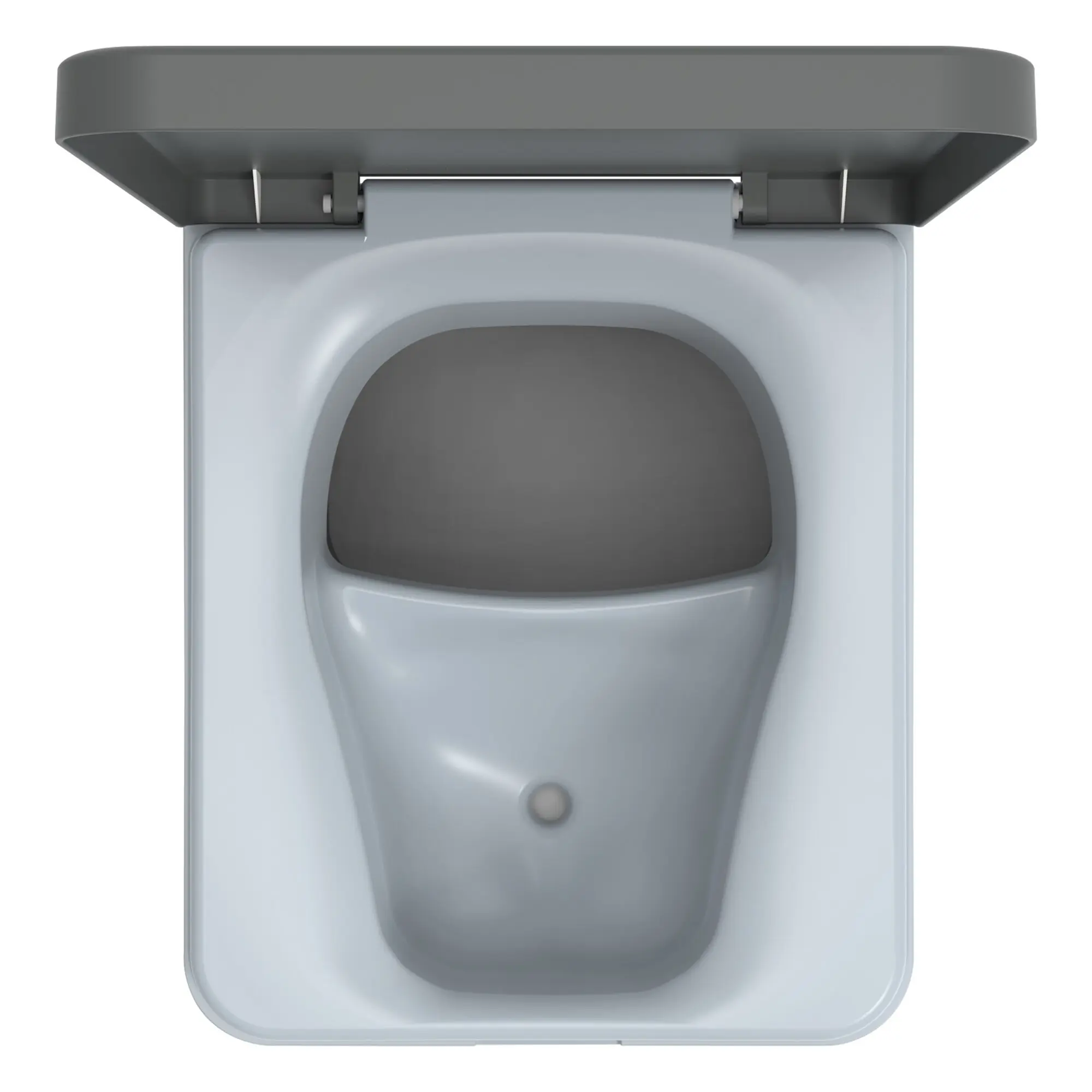 Obere Ansicht der Trenntoilette Trelino Evo anthrazit, S mit geöffnetem Deckel; Innenraum des Beckens sichtbar, graue Oberfläche