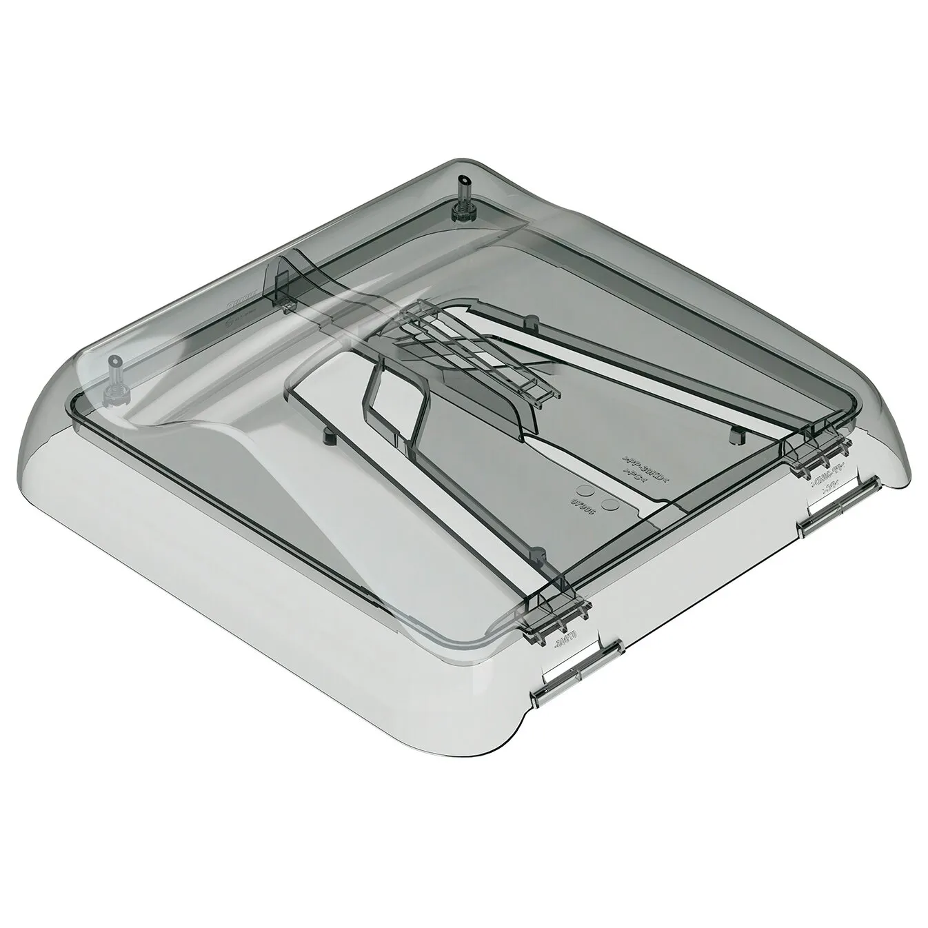 Transparente Ersatzhaube aus Kunststoff für das Dachfenster Vent 28 F mit sichtbarer Scharnier- und Öffnungsmechanik