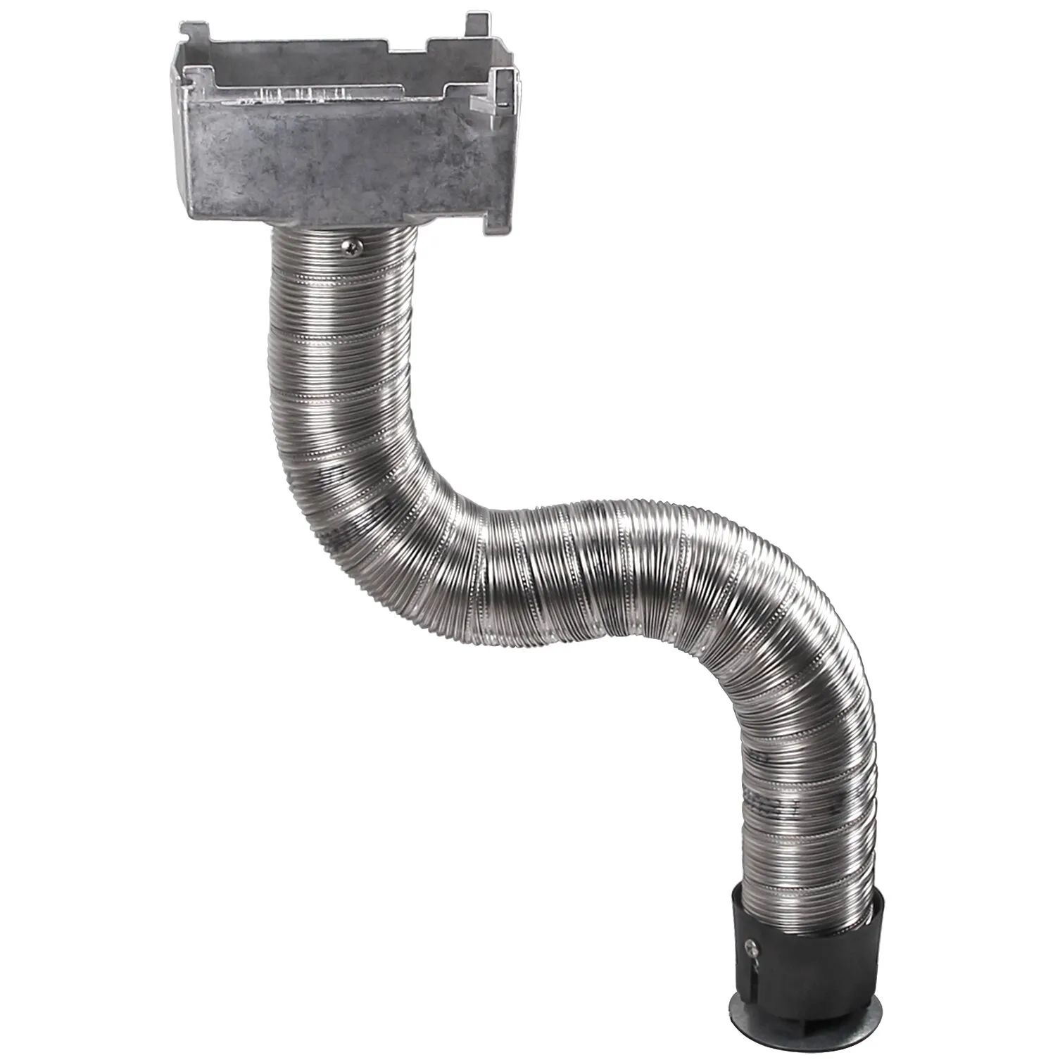 Ansaugverlängerung mit 50 cm langem flexiblem Metallrohr, rechteckigem Anschluss und schwarzem Ansaugfuß
