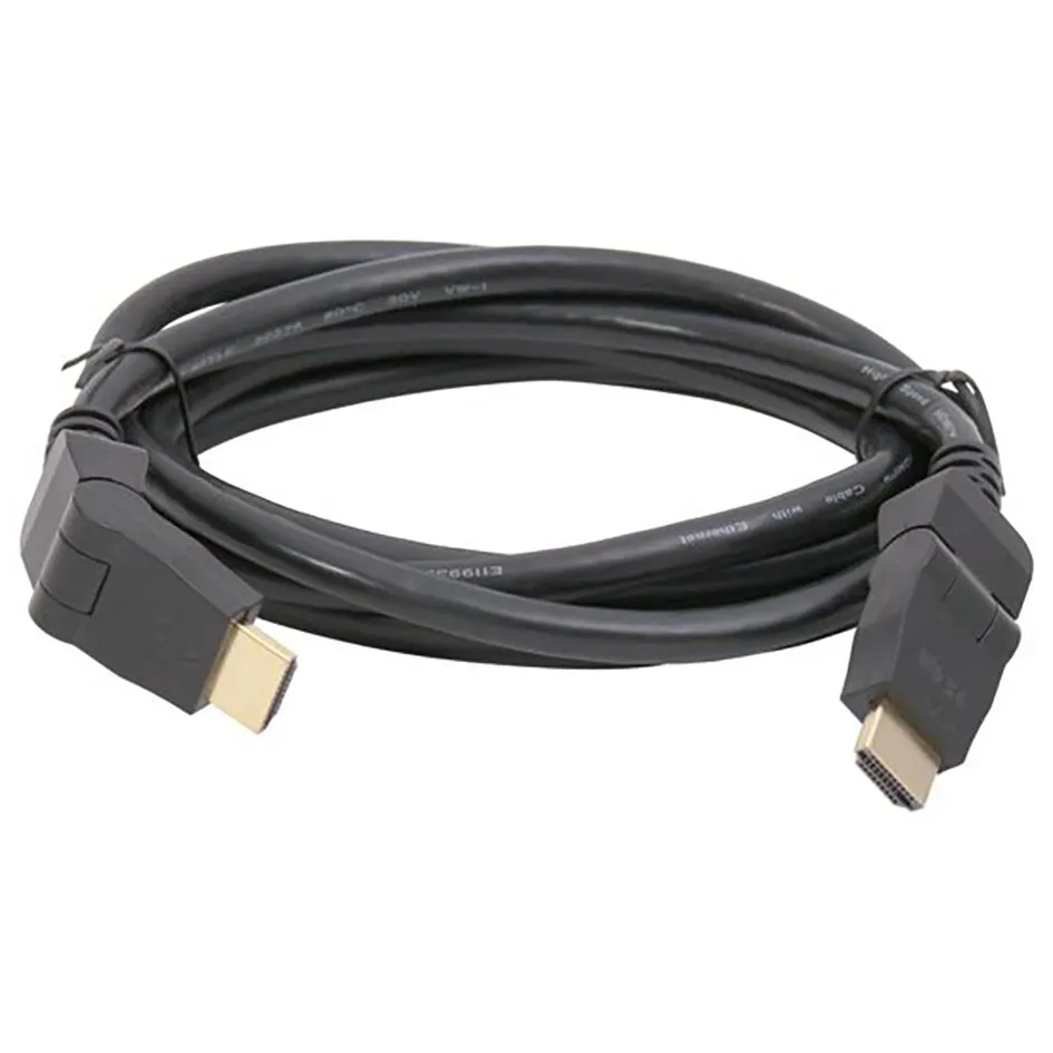 Schwarzes HDMI-Kabel mit rechtwinkligen Steckern an beiden Enden, goldene Kontakte, aufgewickelt, Länge 1 Meter
