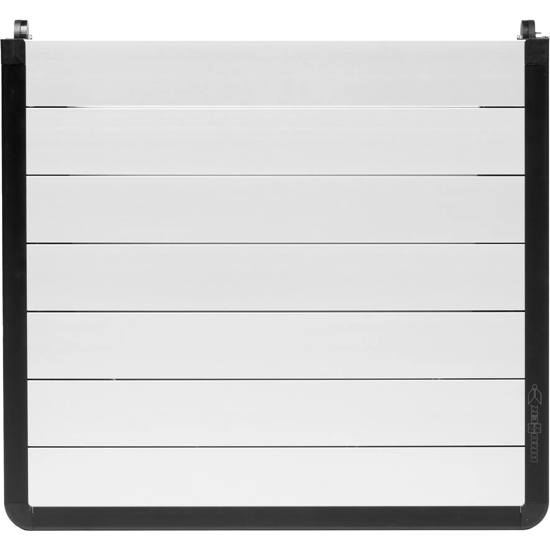 Klapptisch Dinemic von Brunner, 126 cm, mit weißer Lamellenplatte, schwarzem Rahmen und Rollen an den oberen Ecken