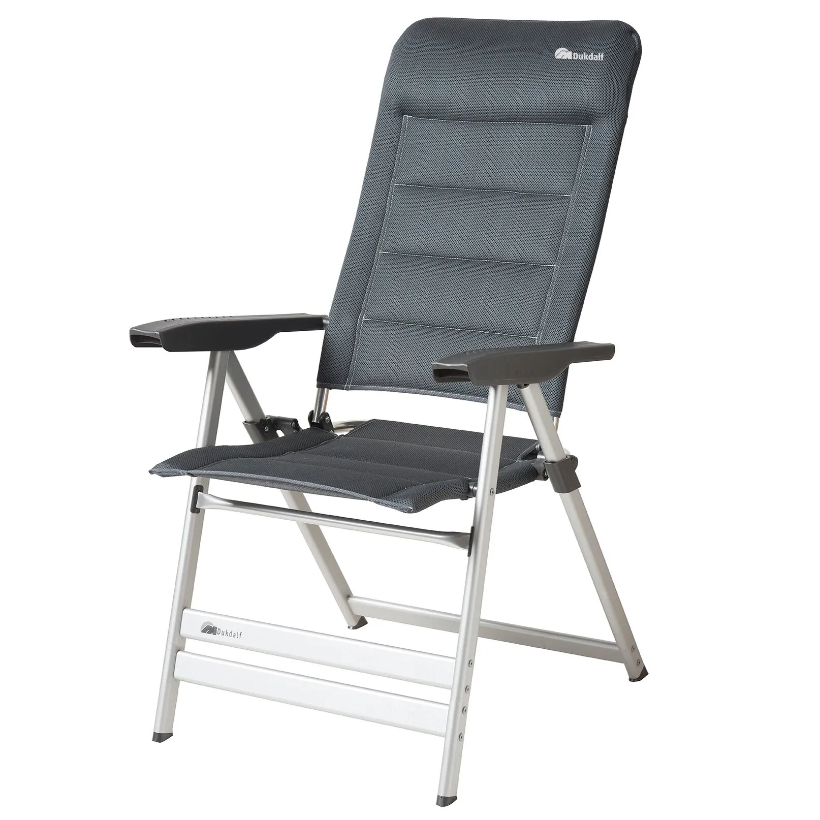 Campingstuhl Sublime 8800 von Dukdalf in Schwarz mit hoher Rückenlehne, Armlehnen und klappbarem Aluminiumgestell