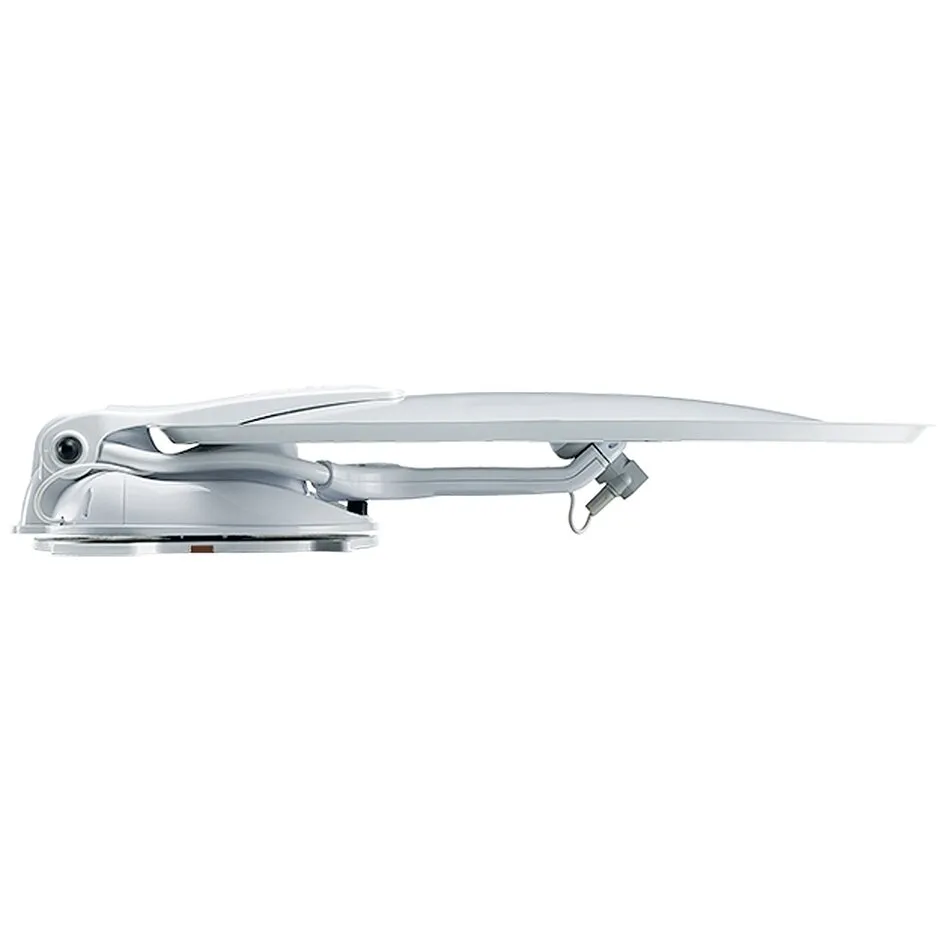 Teleco FlatSat Classic Single Sat-Anlage mit 63,5 cm großer, flacher weißer Antenne in Seitenansicht