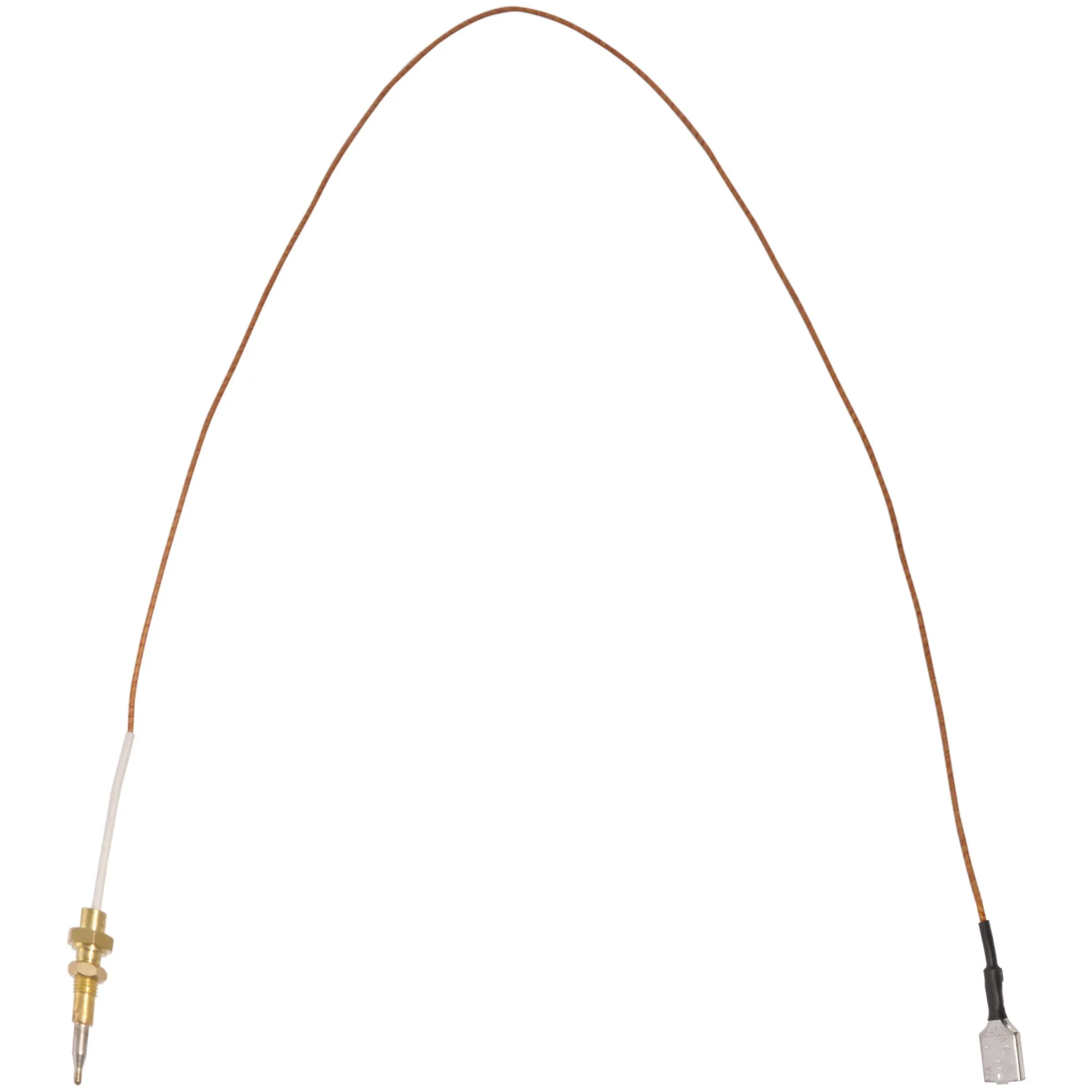 60 cm langes Thermoelement mit brauner Leitung, Messspitze aus Metall, Messingverschraubung und flachem Anschlussstecker