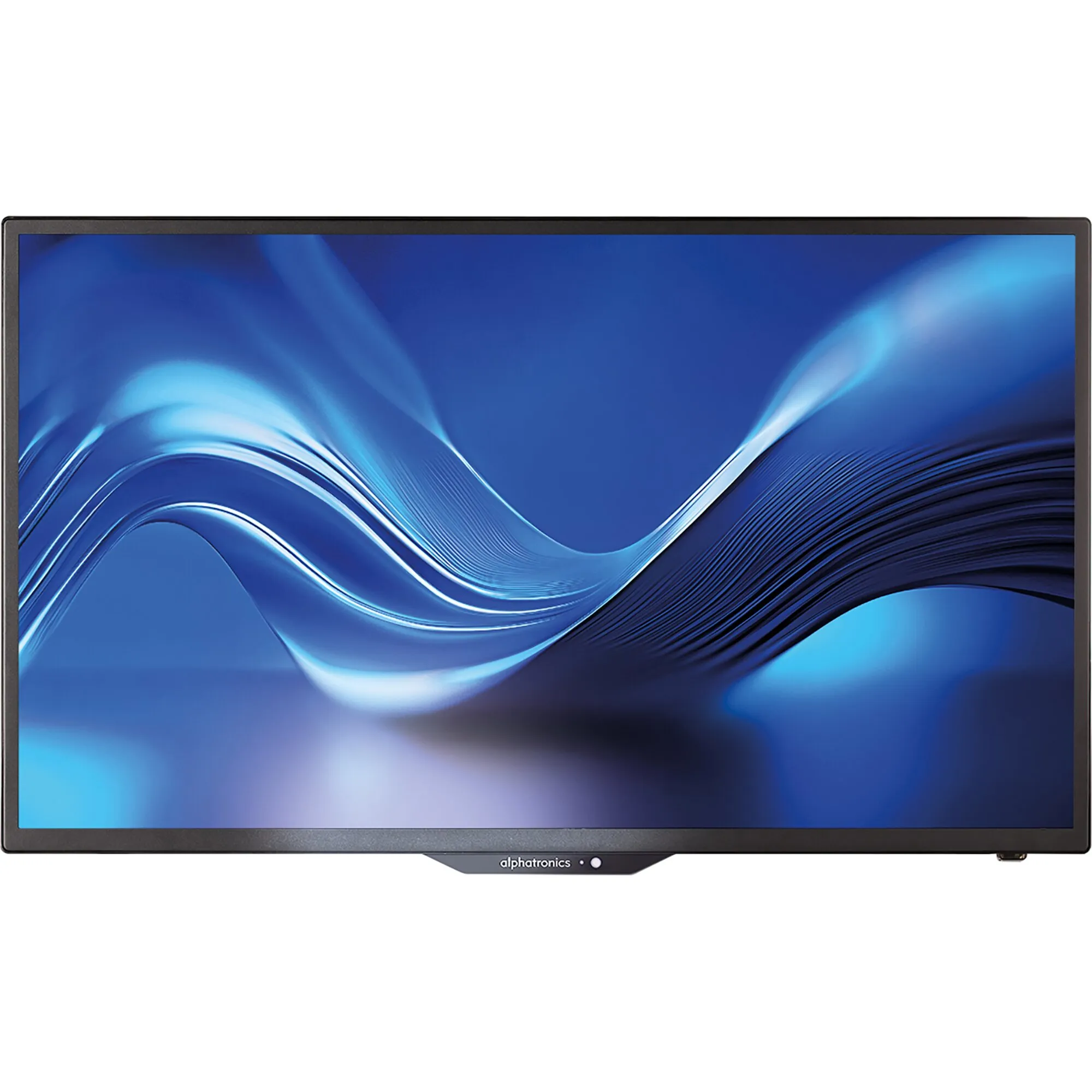 Schwarzer Alphatronics Fernseher der SL-Linie mit 22 Zoll Bildschirm und blauem Wellenmuster auf dem Display