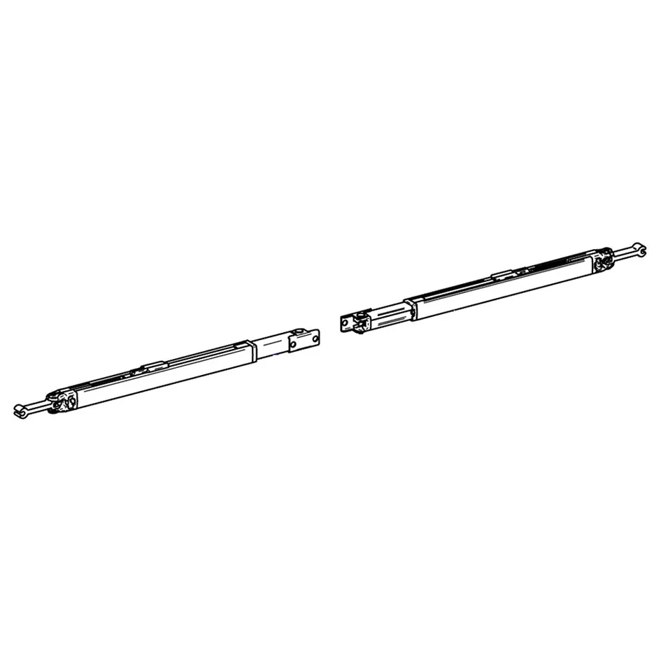 Technische Strichzeichnung zweier ausziehbarer Metall-Stützfüße mit Montagehalterungen und Hakenenden, Serie 5500/6/8, 185 cm