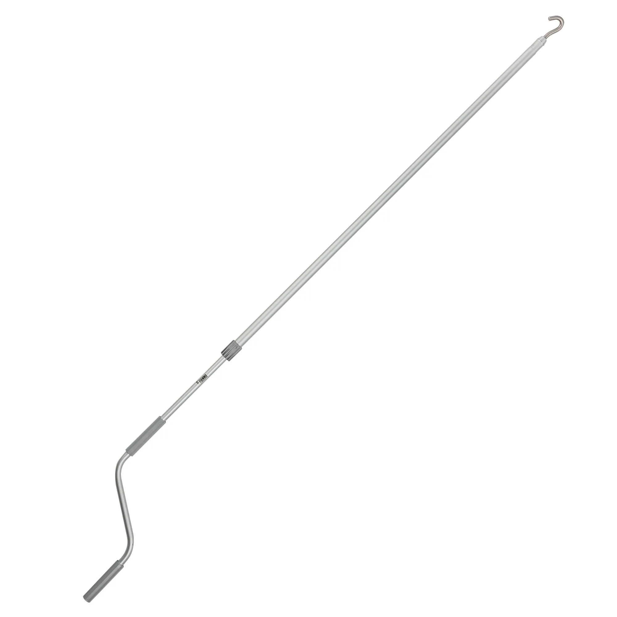 240 cm lange Aluminium-Handkurbel in Silber mit gebogenem Haken an beiden Enden und geriffeltem Griffbereich