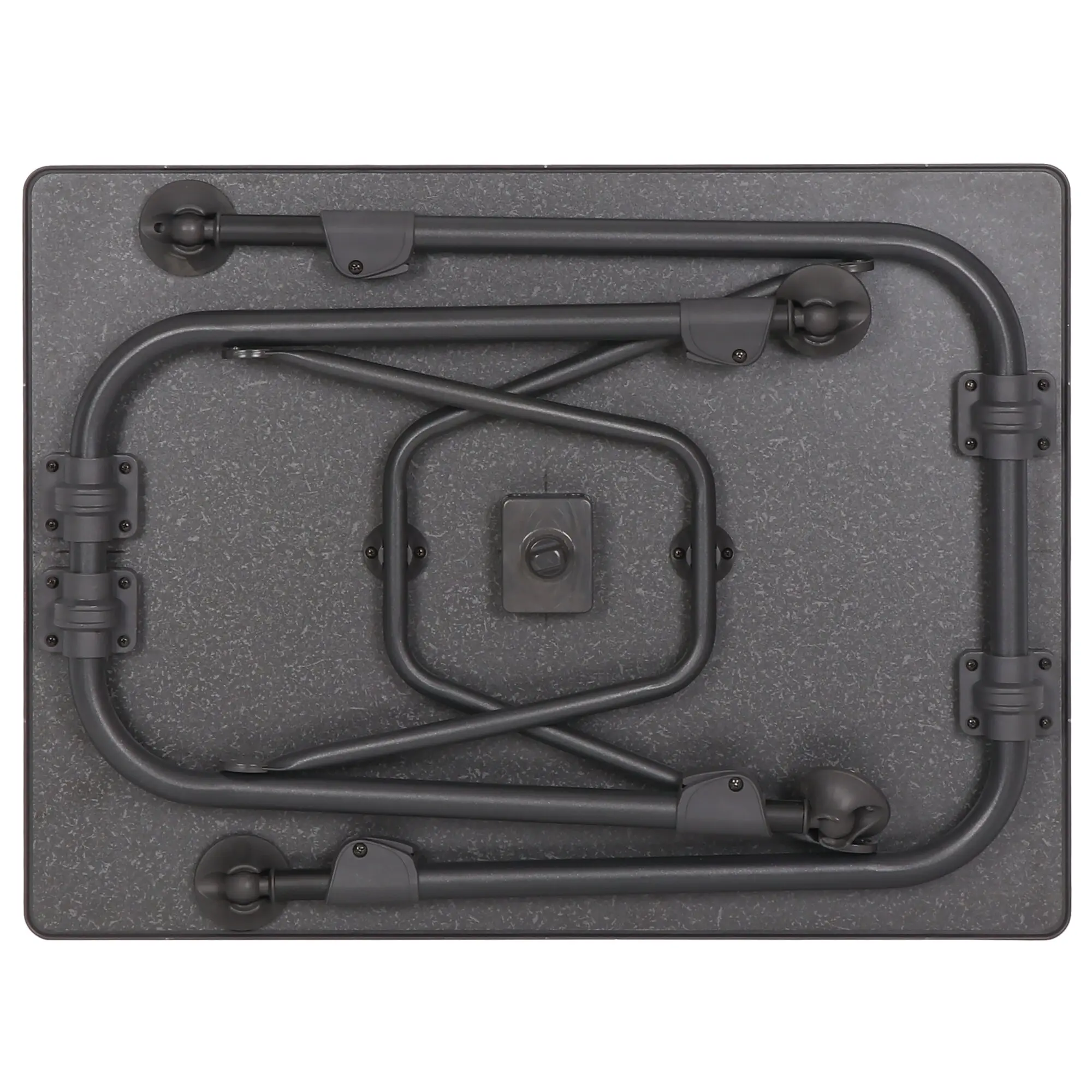 Zusammengeklappter Campingtisch Aircolite blackedition, 80 cm, dunkelgraue Platte mit speckiger Oberfläche und umlaufendem Metallrahmen