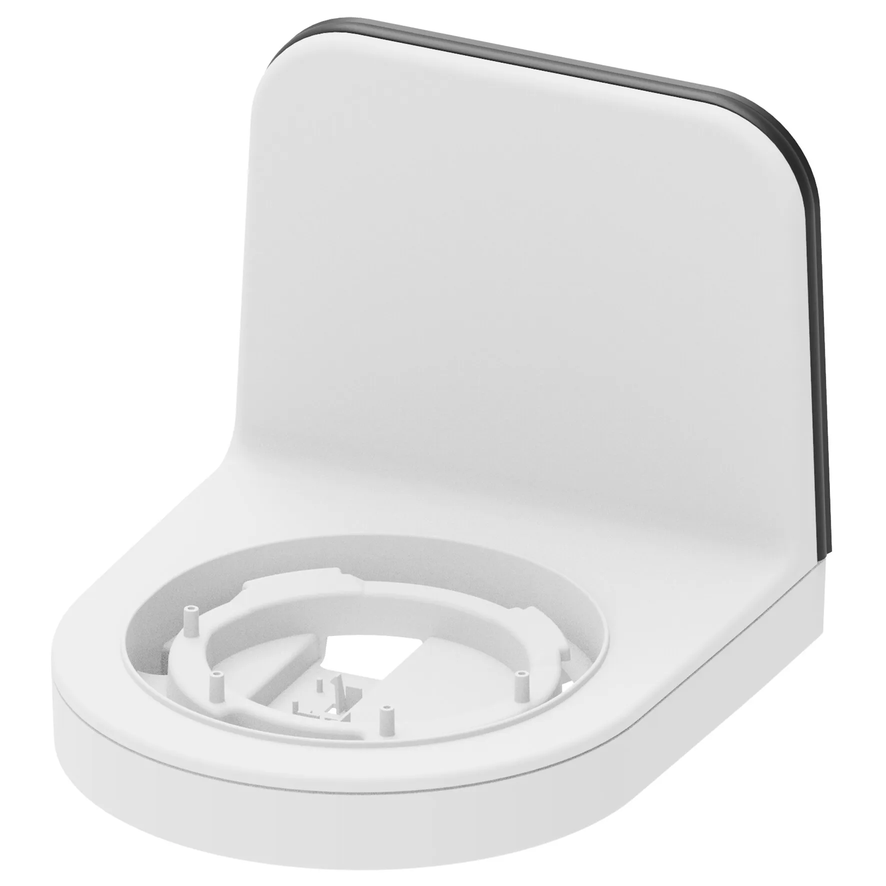 Weißer L-Adapter für die Clesana C1 mit runder Montageöffnung und erhöhtem Rückenelement in Innenansicht