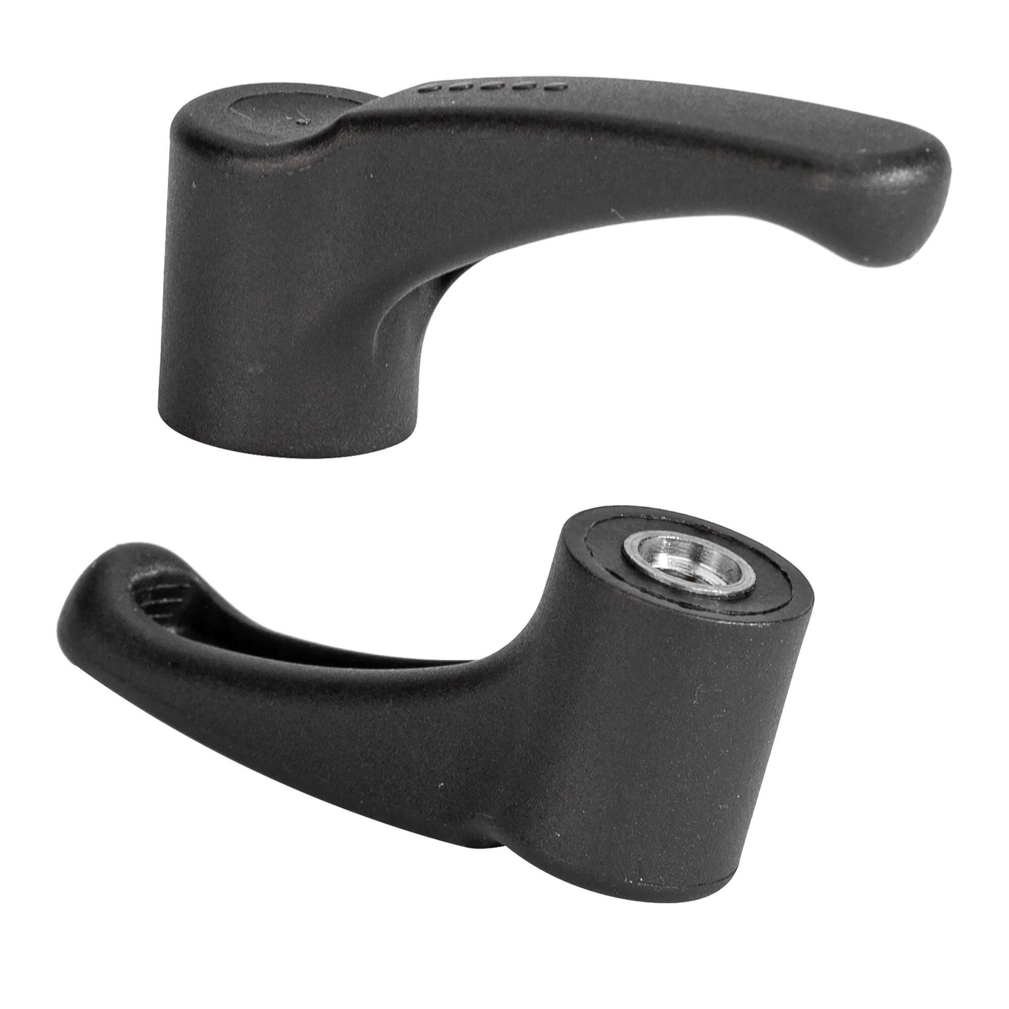 Schwarze flexiMAGS Griffe und Halterungen mit ergonomischer Form und sichtbaren Metalleinsätzen an den Befestigungspunkten