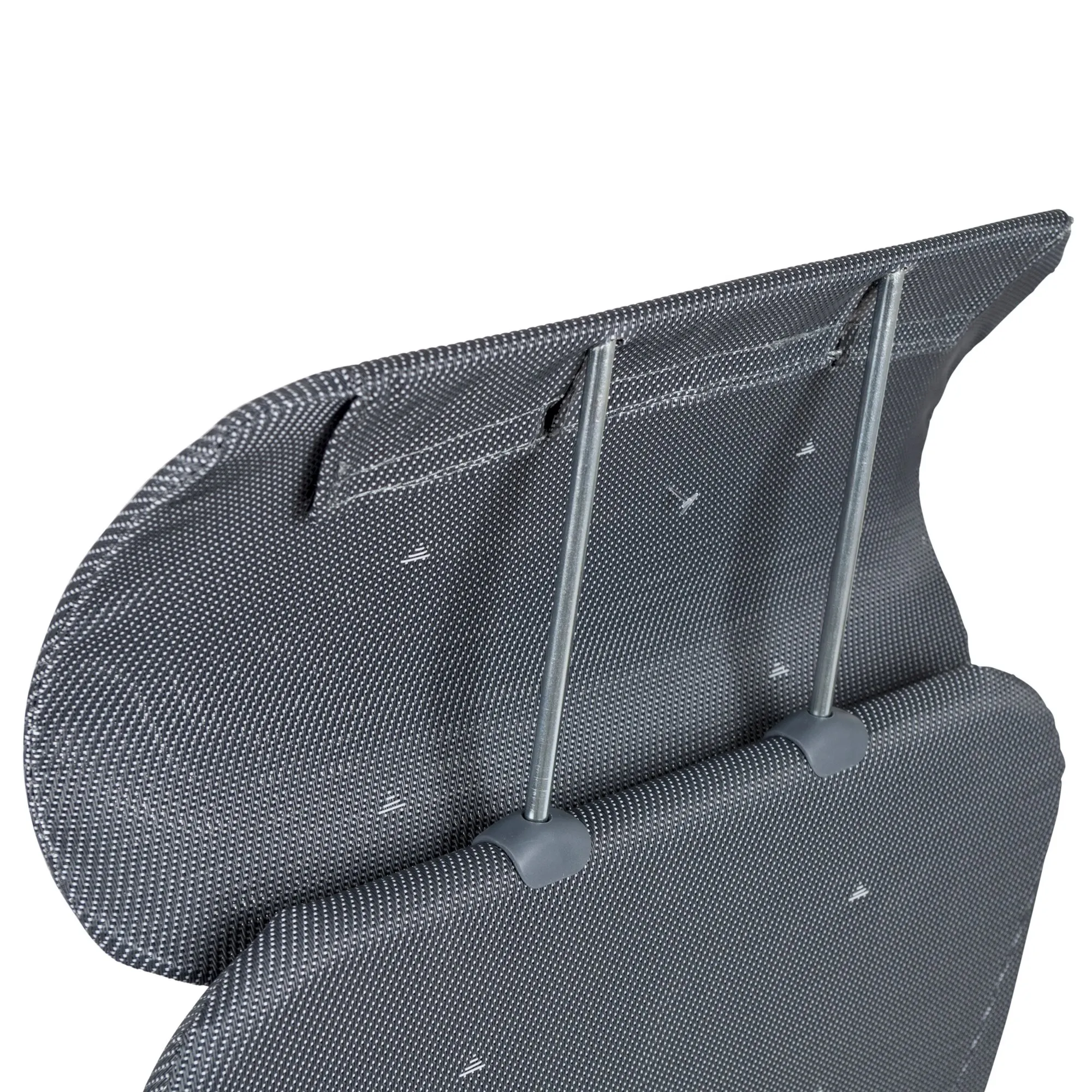 Detailansicht des schwarzen Campingstuhls XS AL/215 Compact mit grauem Aluminiumgestell und gespanntem Netzgewebe