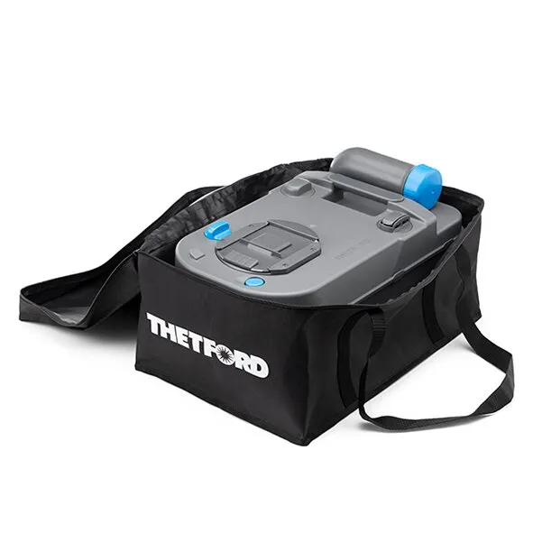 Schwarze Thetford Cassette Carry Bag für eine tragbare Kassettentoilette mit Tragegriffen und Schultergurt