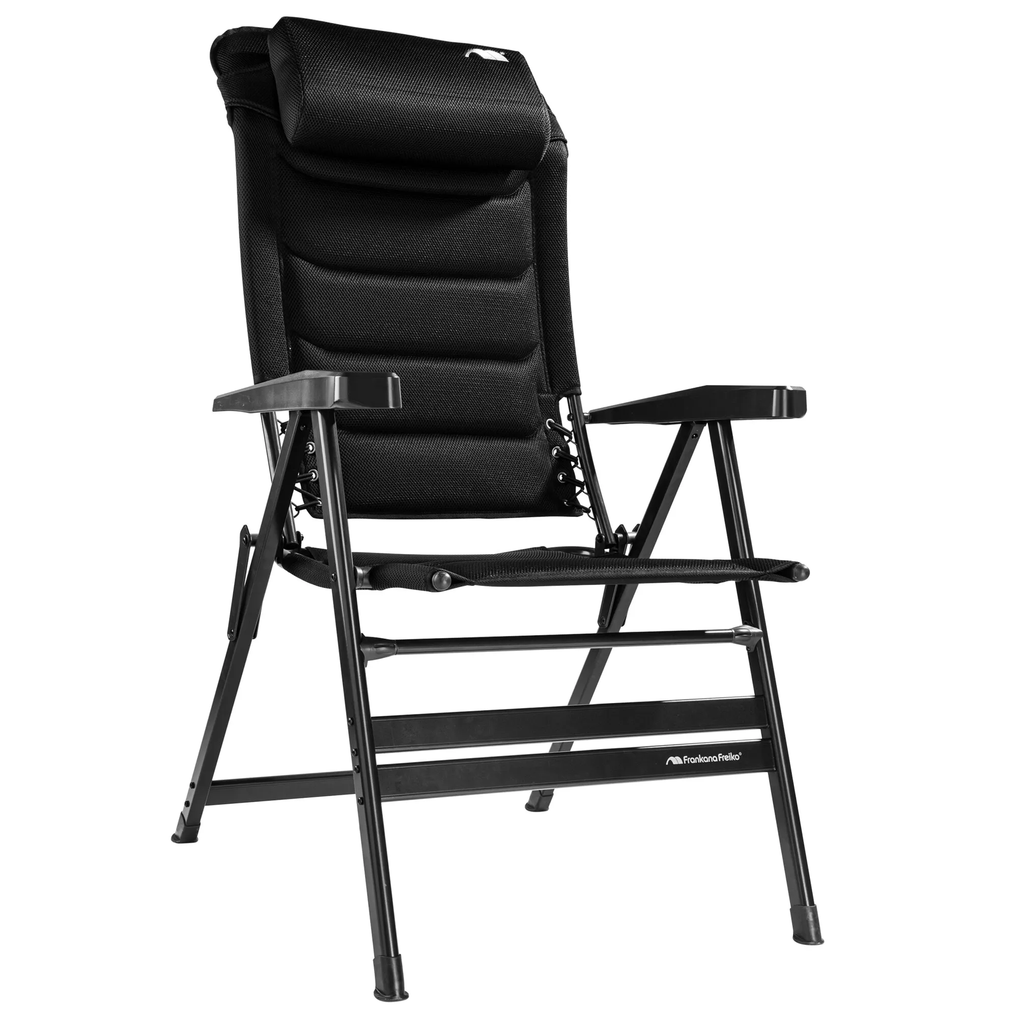 Schwarzer Campingstuhl HighQ Comfortable XL mit gepolsterter Rückenlehne, Armlehnen, Fußstütze und stabilem Klappgestell
