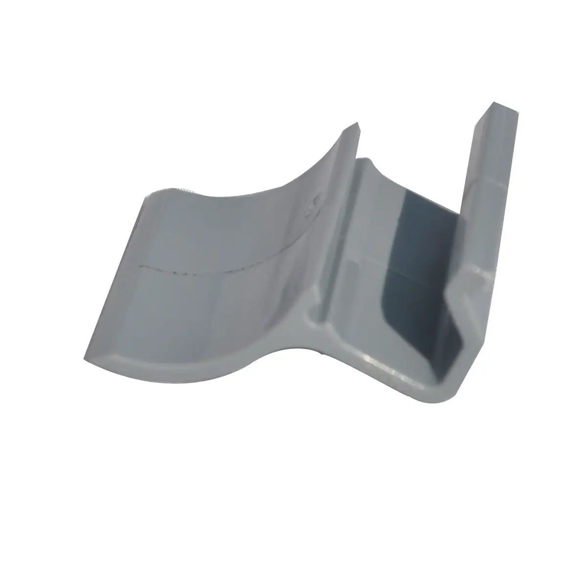 Graues Kunststoffteil aus dem Armrutsche-Kit für Markise F65/F65s, Detailaufnahme einer gebogenen Basis mit seitlicher Führungskante