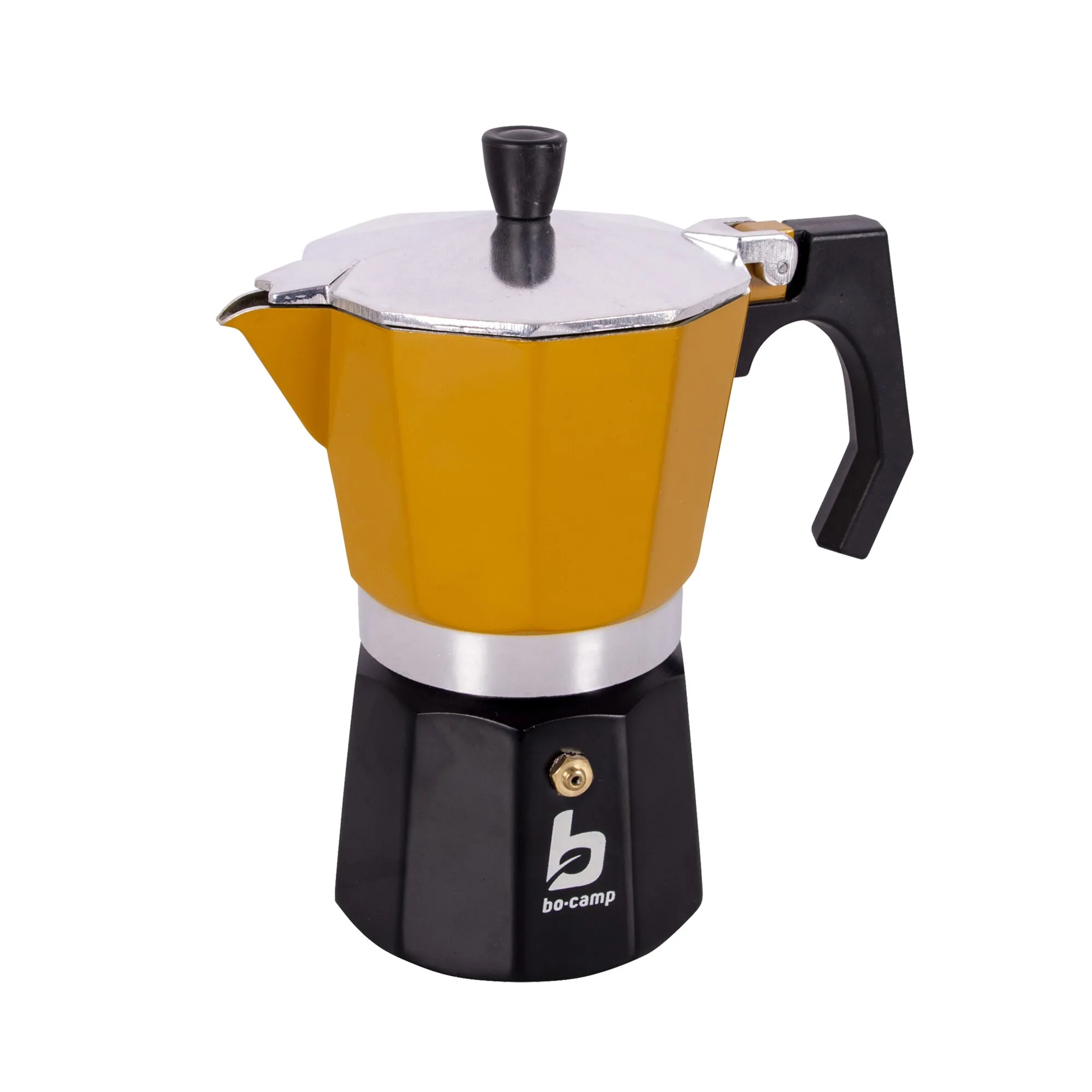 Kaffeebereiter Hudson von bo-camp in Gelb und Schwarz mit silbernem Deckel, Ausguss, Griff und achteckigem Sockel