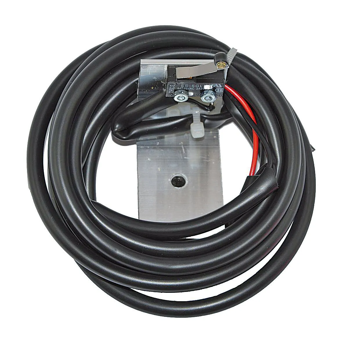 Schwarzer Kabelbaum für C250 und C260, aufgerollt mit sichtbarem Mikroschalter und Metallhalterung