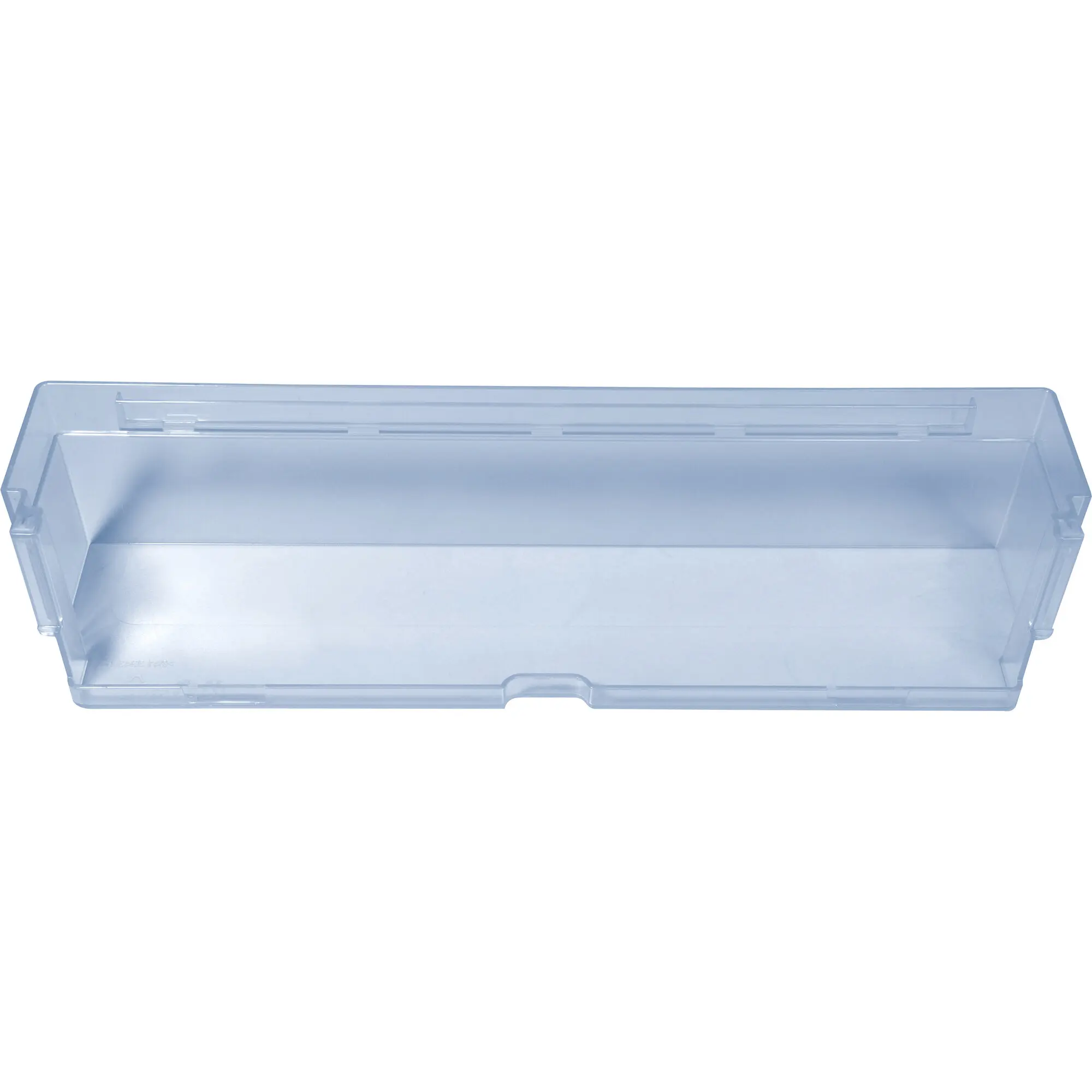 Transparente blaue Etagere aus Kunststoff mit mehrstufigem Aufbau, flachen Ablagen und glatten Kanten