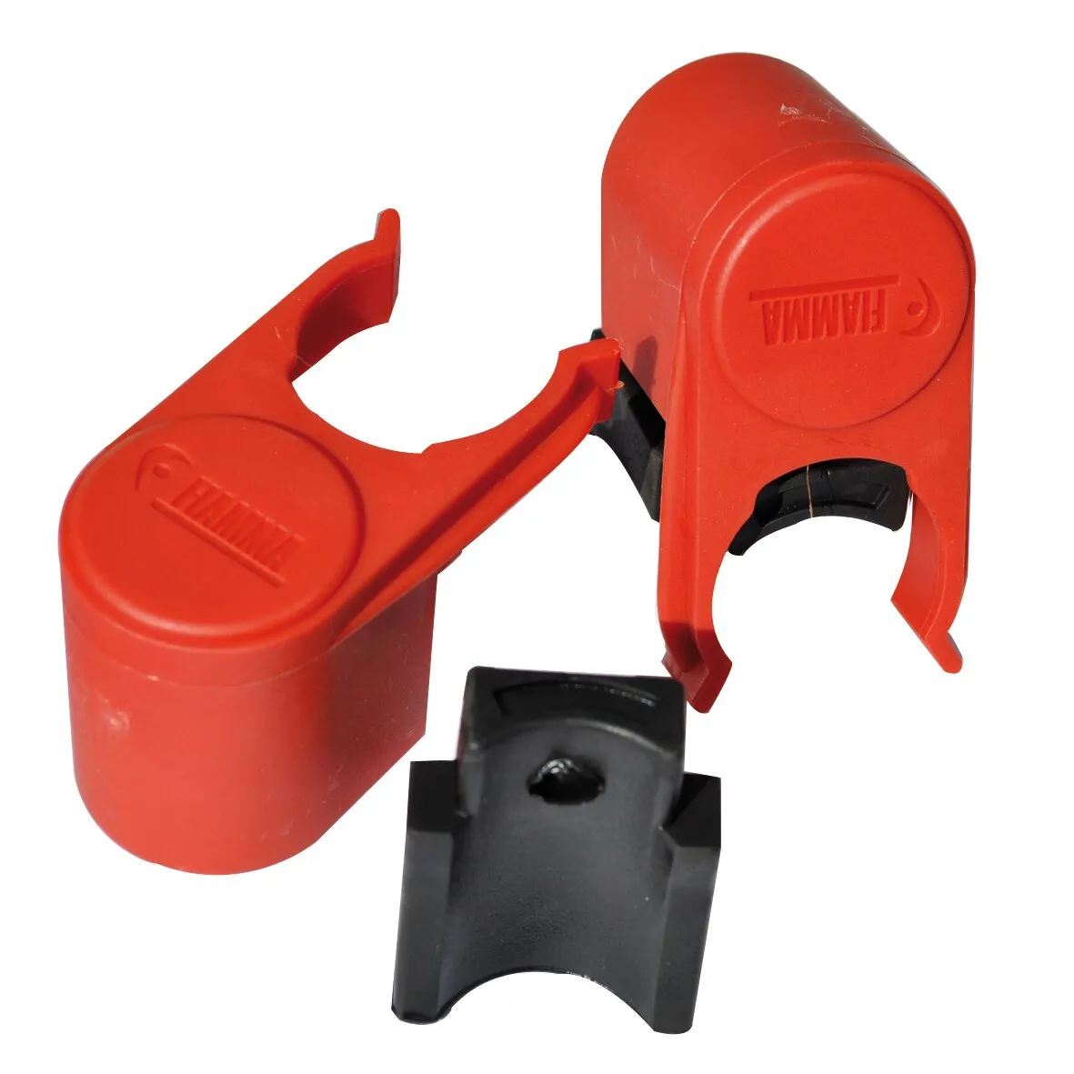 Bull Shock Absorber Dämpfer-Set mit zwei roten Kunststoff-Dämpfern und schwarzem Befestigungsteil freigestellt auf weißem Hintergrund