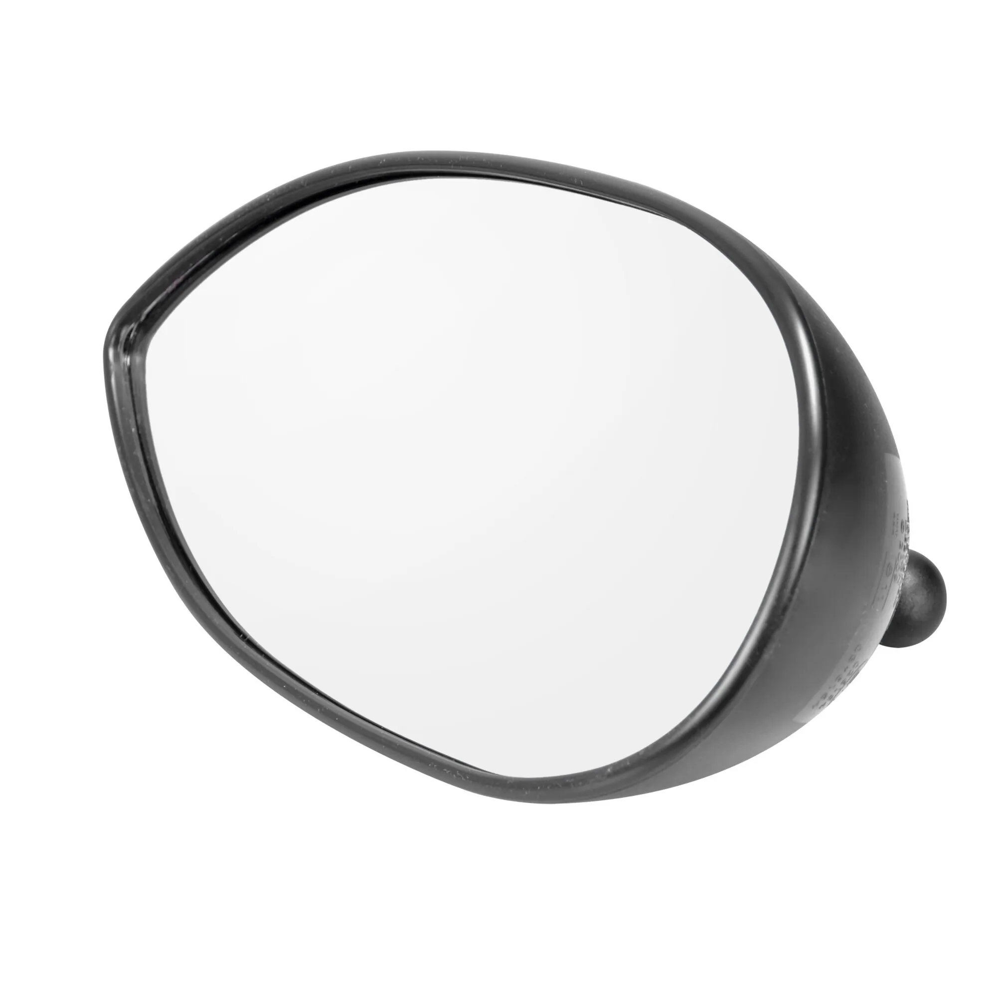 Schwarzer, ovaler convexer Spiegelkopf Aero Mirror Convex mit schmalem Rahmen und seitlichem Befestigungszapfen in Detailansicht
