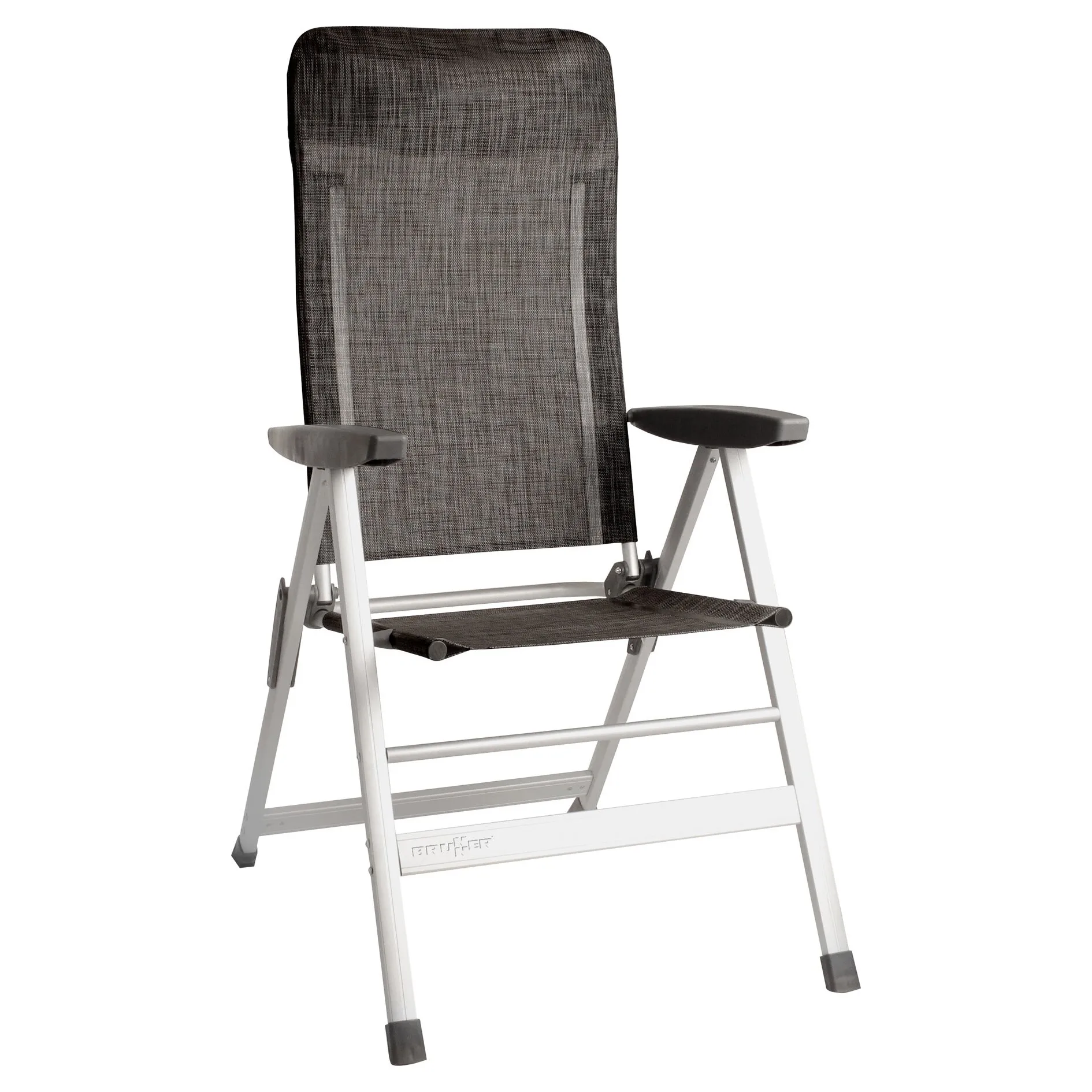 Campingstuhl Skye Syntex Plus mit schwarzem Textilgewebe, Aluminiumgestell, Armlehnen und verstellbarer Rückenlehne